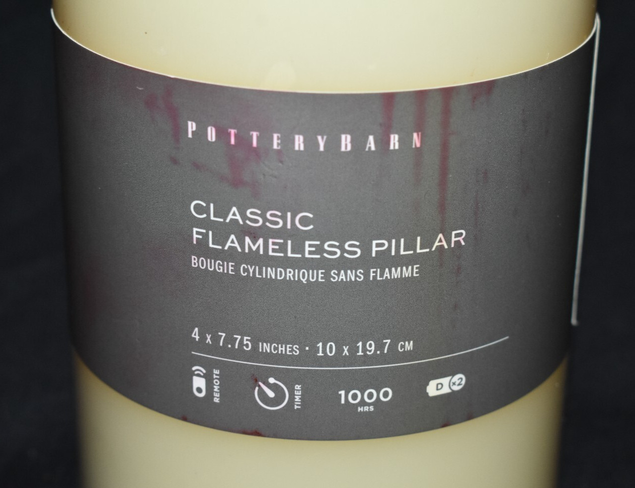 Pottery Barn Classic Flameless Faux Flickering Ivory Wax Pillar Candle 4″x7.75″