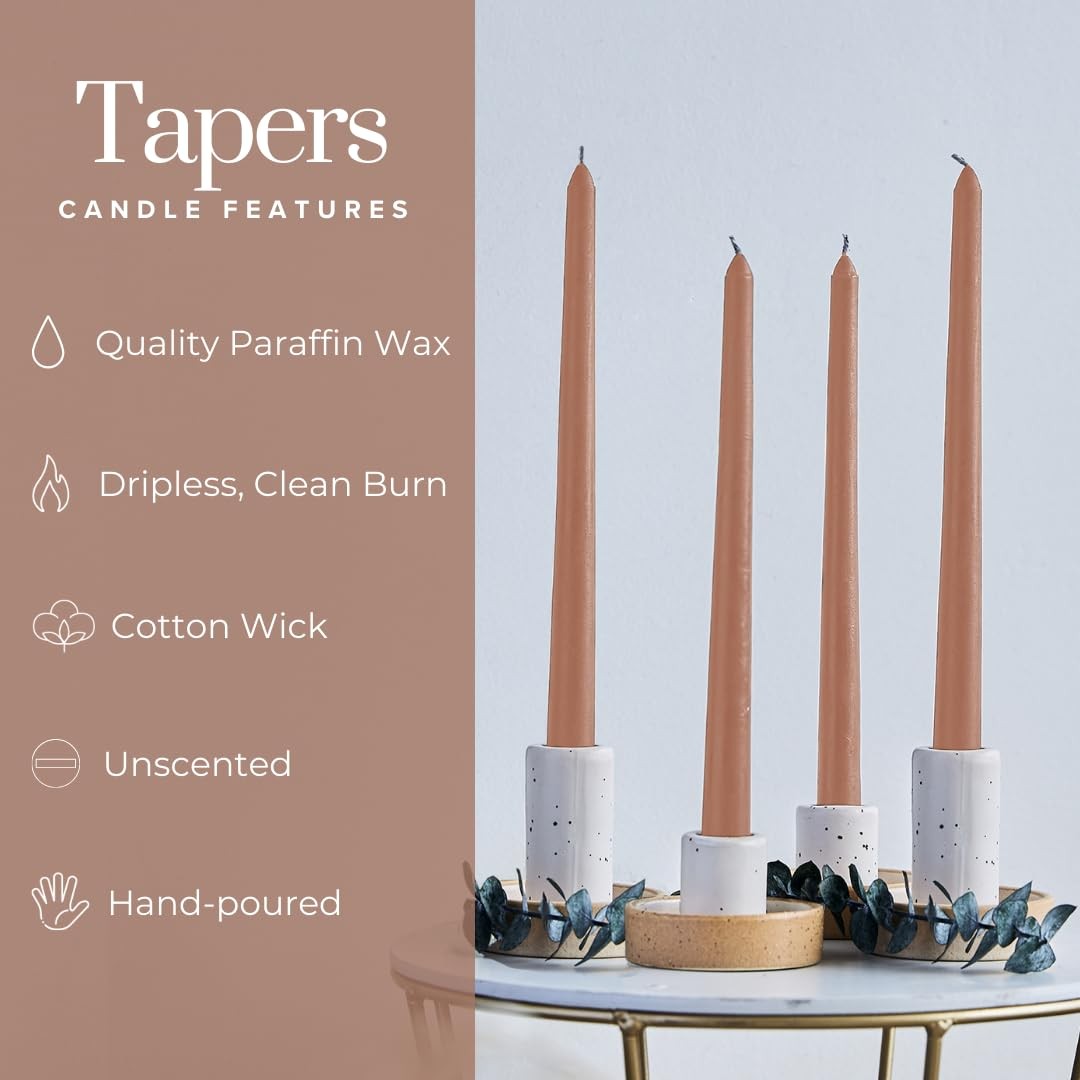 10 Inch Taupe Taper Candles Dripless Long Burning Tall Candlesticks 4 PCS