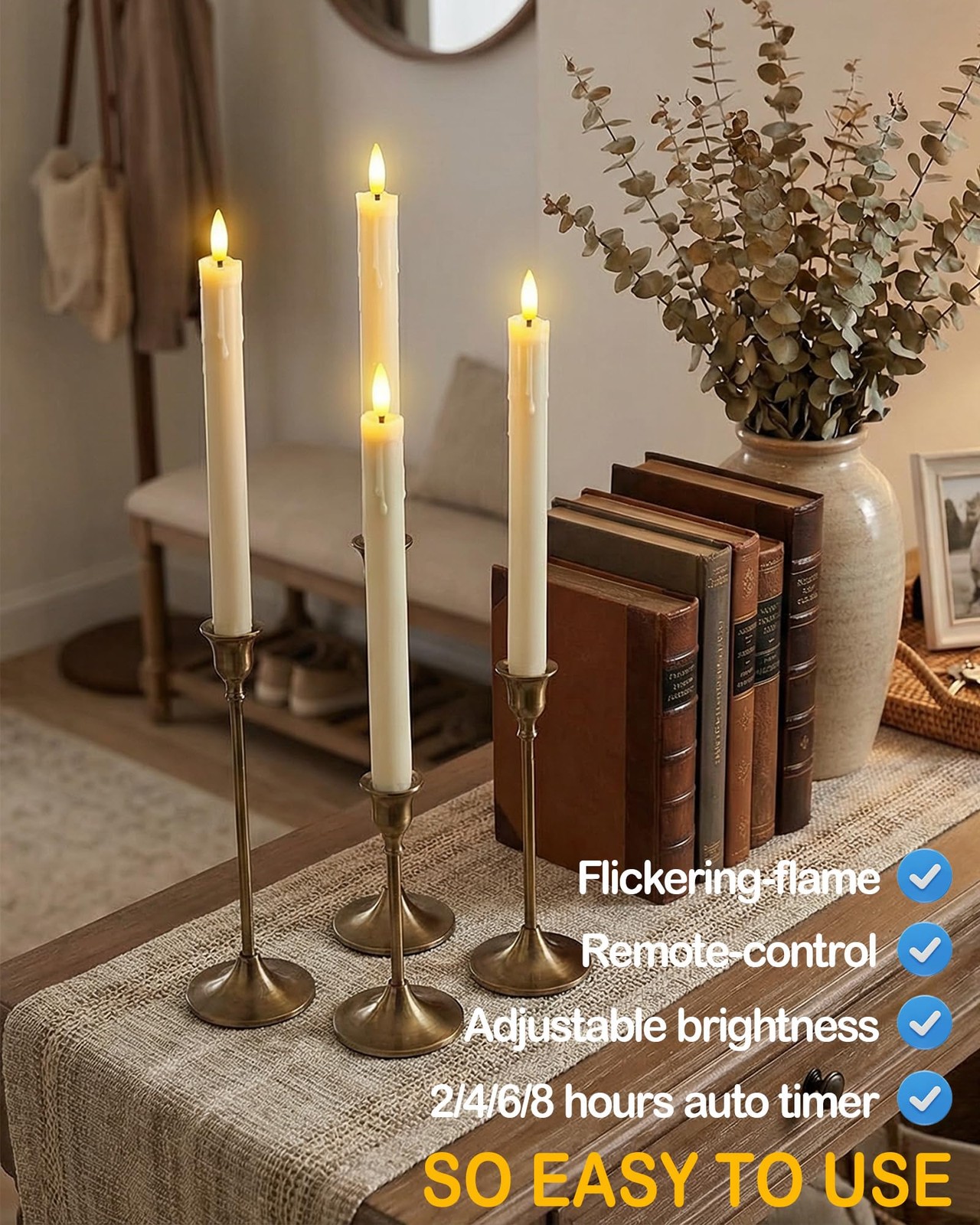 Gmnee 9.6″ Taper Rechargeable Candles Remote And Timer, Ivory FT001
