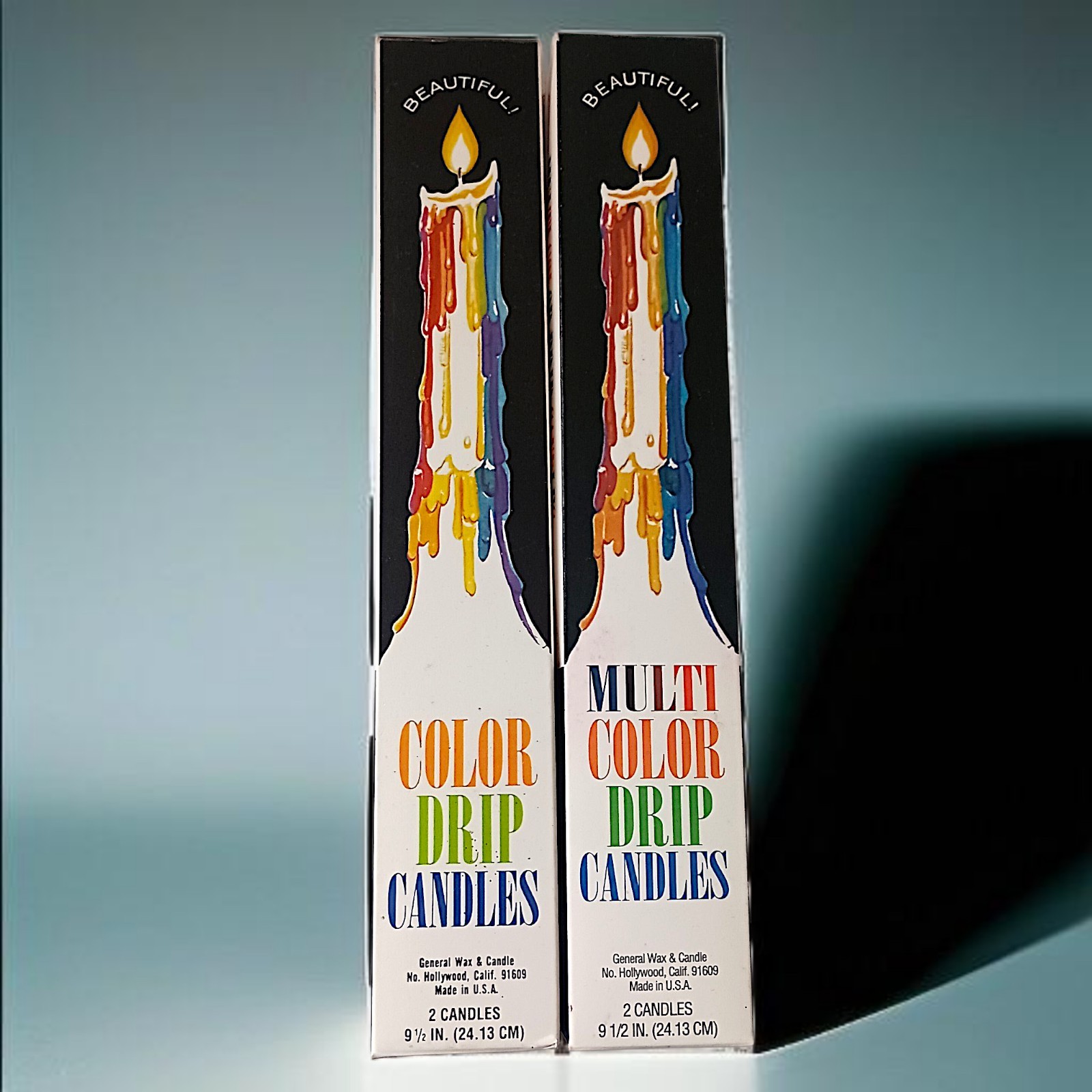 4 Vtg Color Drip Candles Wine Bottle Decor Multicolor NEW 2 In Each Box 70s 9.5″