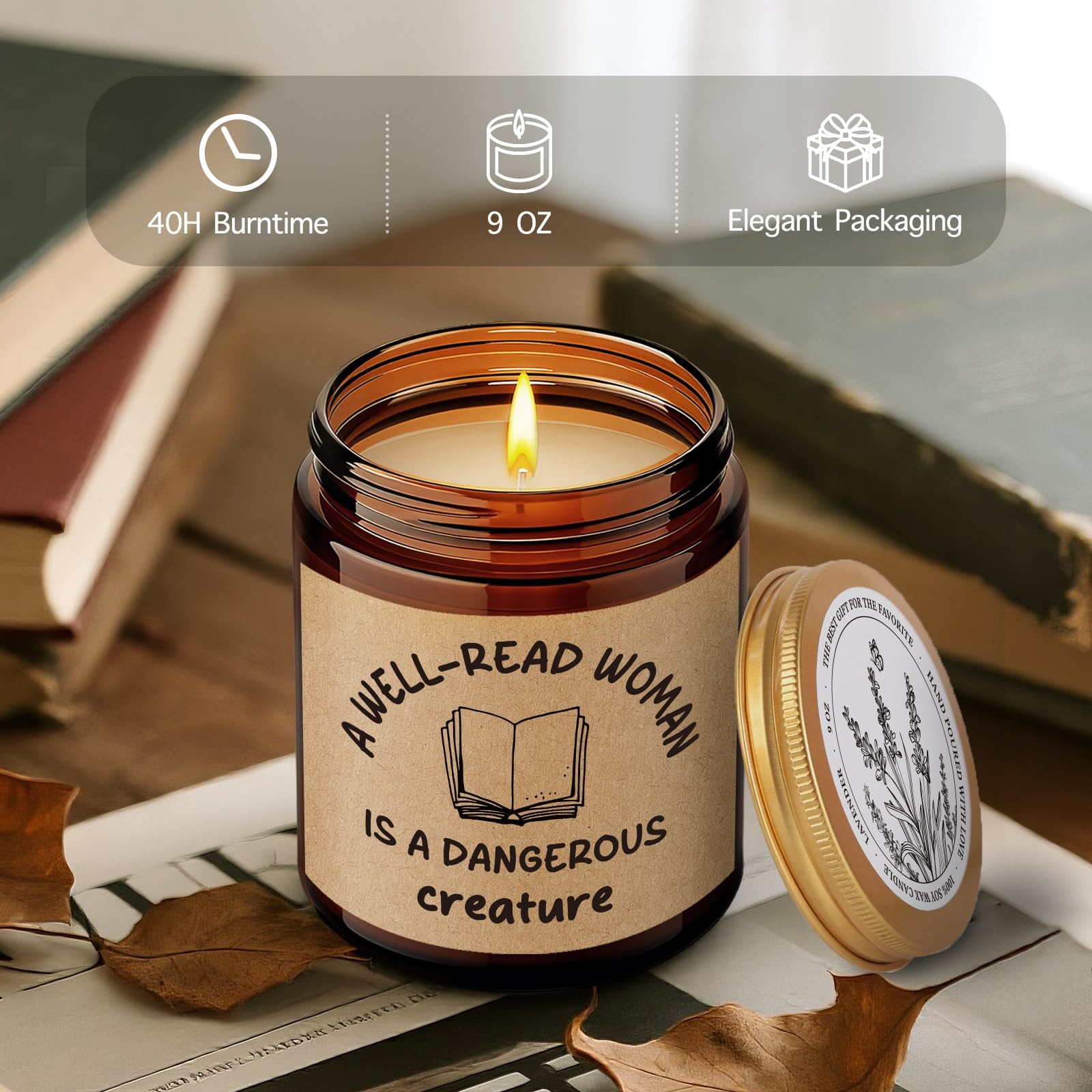 Scented Candle Gifts Book Lover Women Well Read Woman Dangerous Creature Art