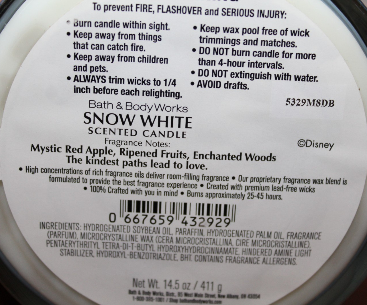DISNEY PRINCESS SNOW WHITE CANDLE LARGE 14.5oz 3 wick Bath Body Works SOY WAX