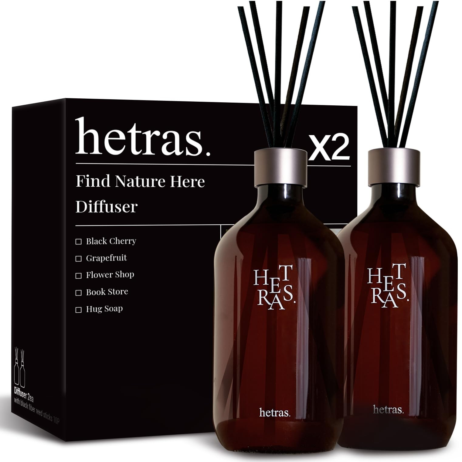 hetras Premium Reed Diffuser Set 16.9 fl.oz. 2 Pack | Oz/2 Pack, Brown