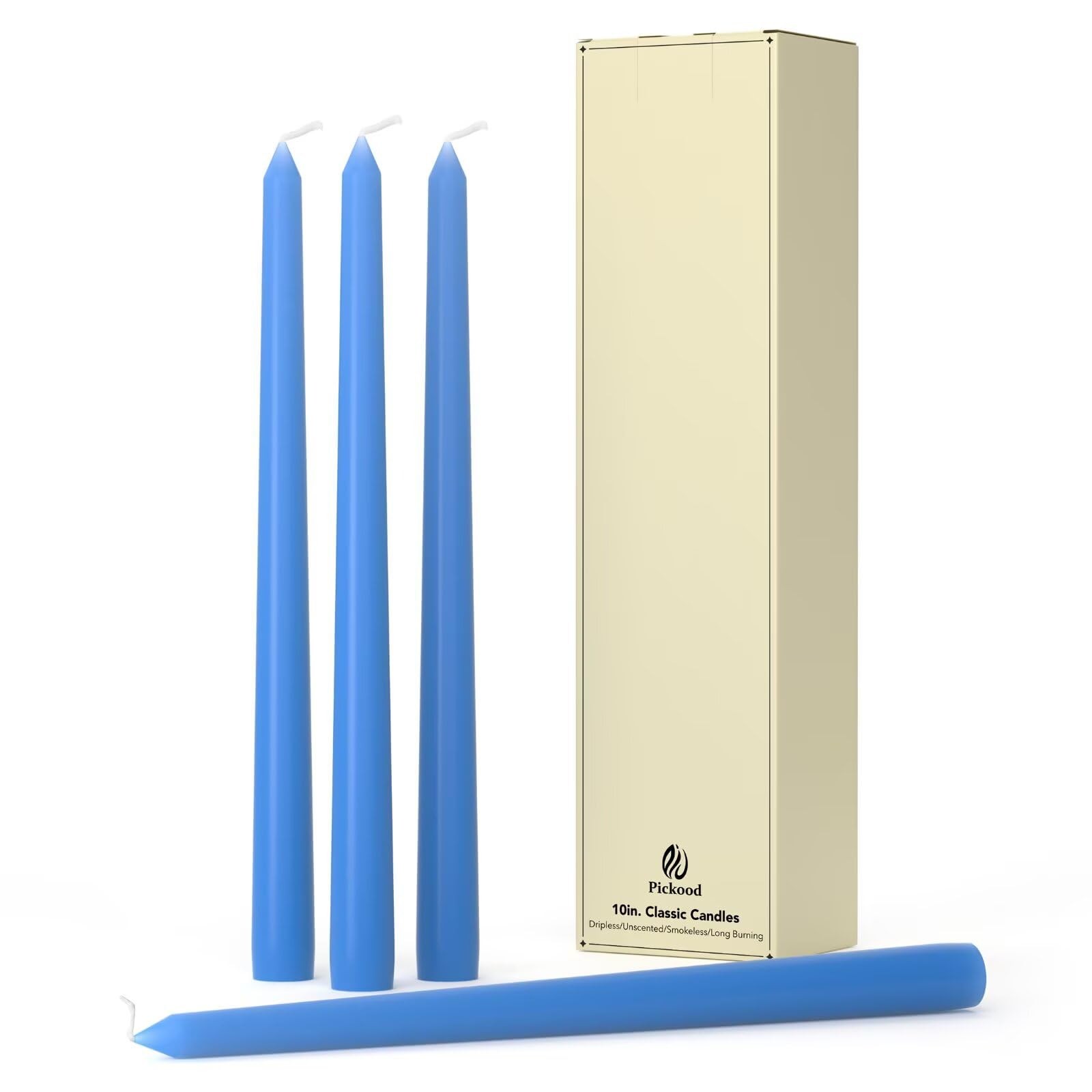 10 Inch Baby Blue Dripless Taper Candles Smokeless Unscented Long Burn 4 PCS
