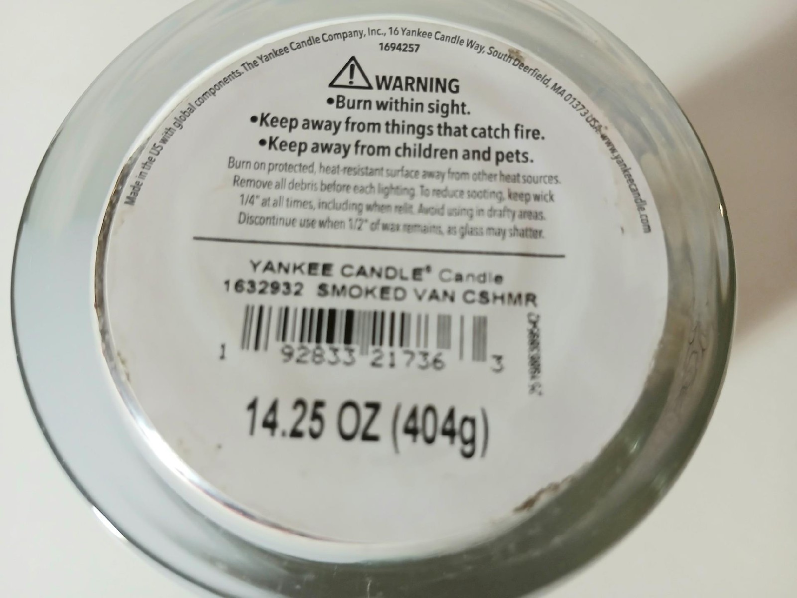 Yankee Candle Smoked Vanilla & Cashmere Glass Tumbler 14.25 Oz One wick