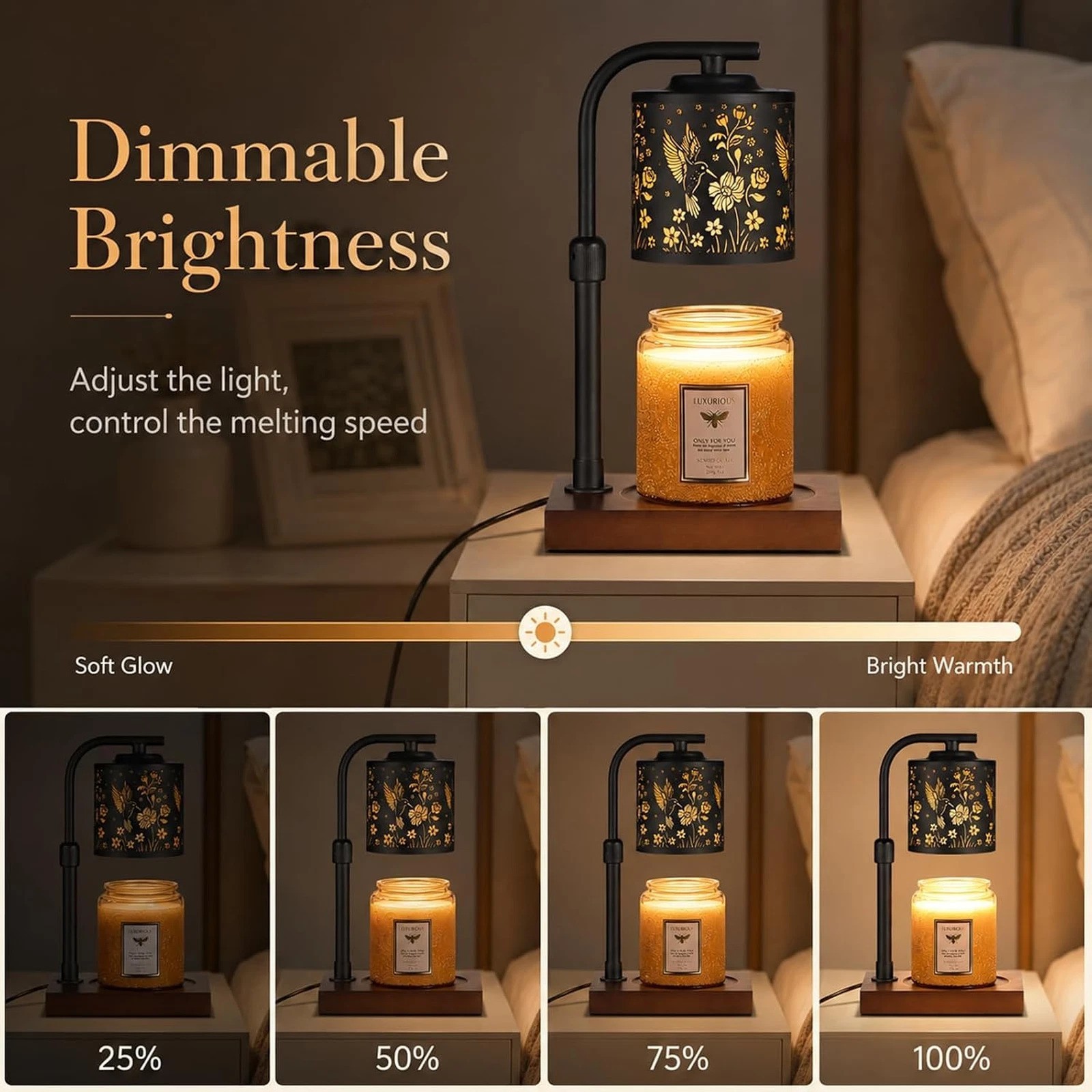 Candle Warmer Lamp with Adjustable Height Dimmable for Jar Candles Gift Home