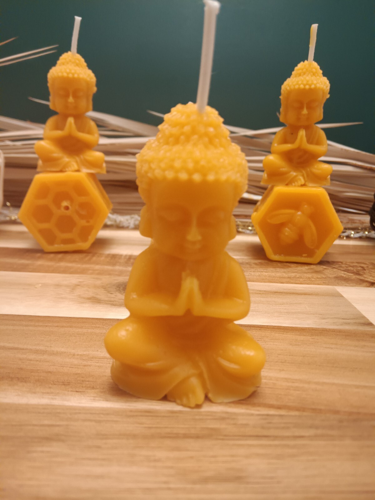 Buddha Candle Set – 3 PCS, Handmade in USA, 100% Beeswax, Organic & Meditation.