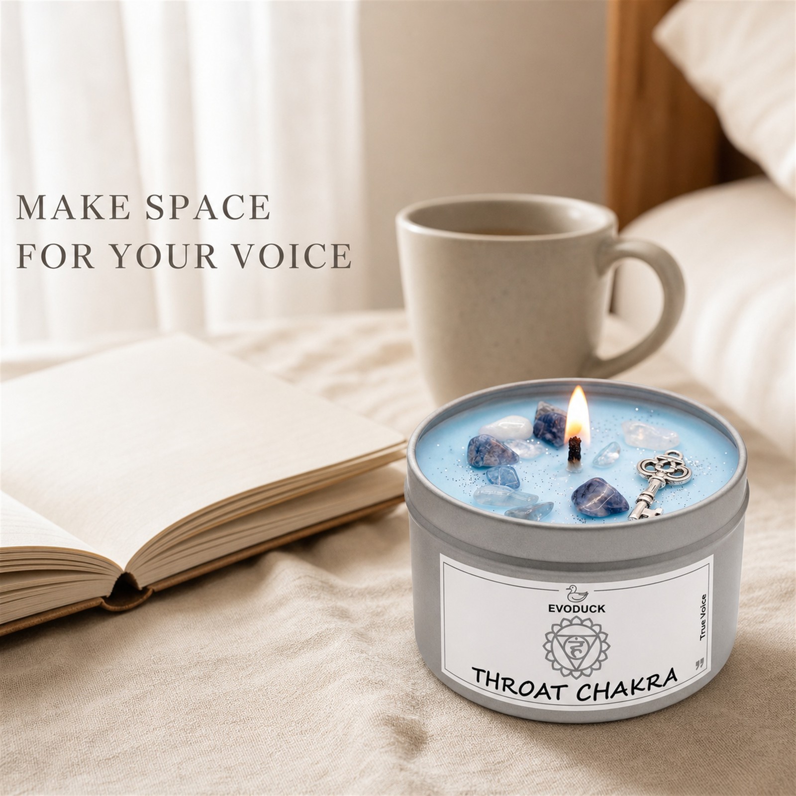 2-Pack EVODUCK Throat Chakra Healing Candles, Crystals, Positive Energy, 3 oz