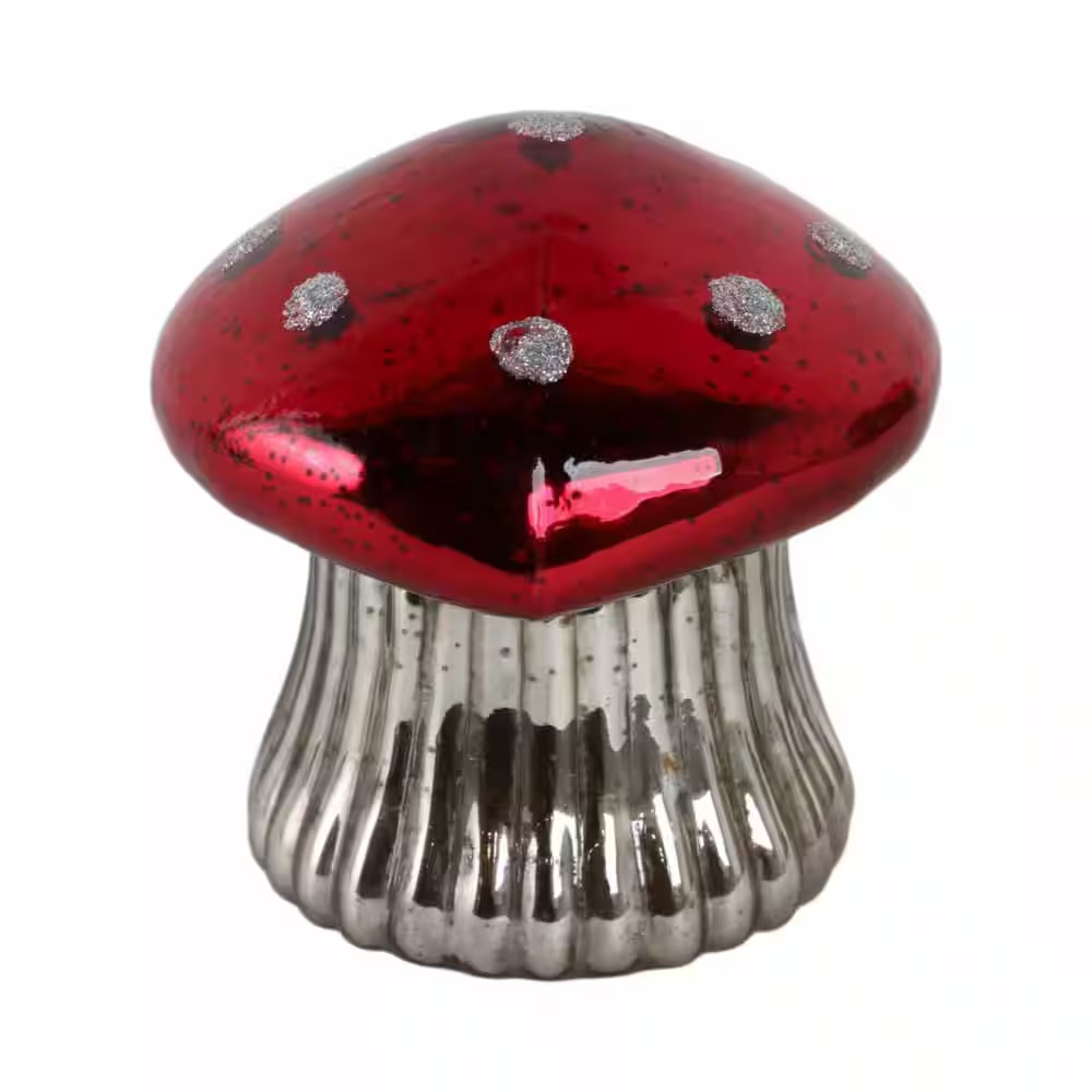 6 In. Red Glass Cinnamon Mushroom Candle 12 Oz