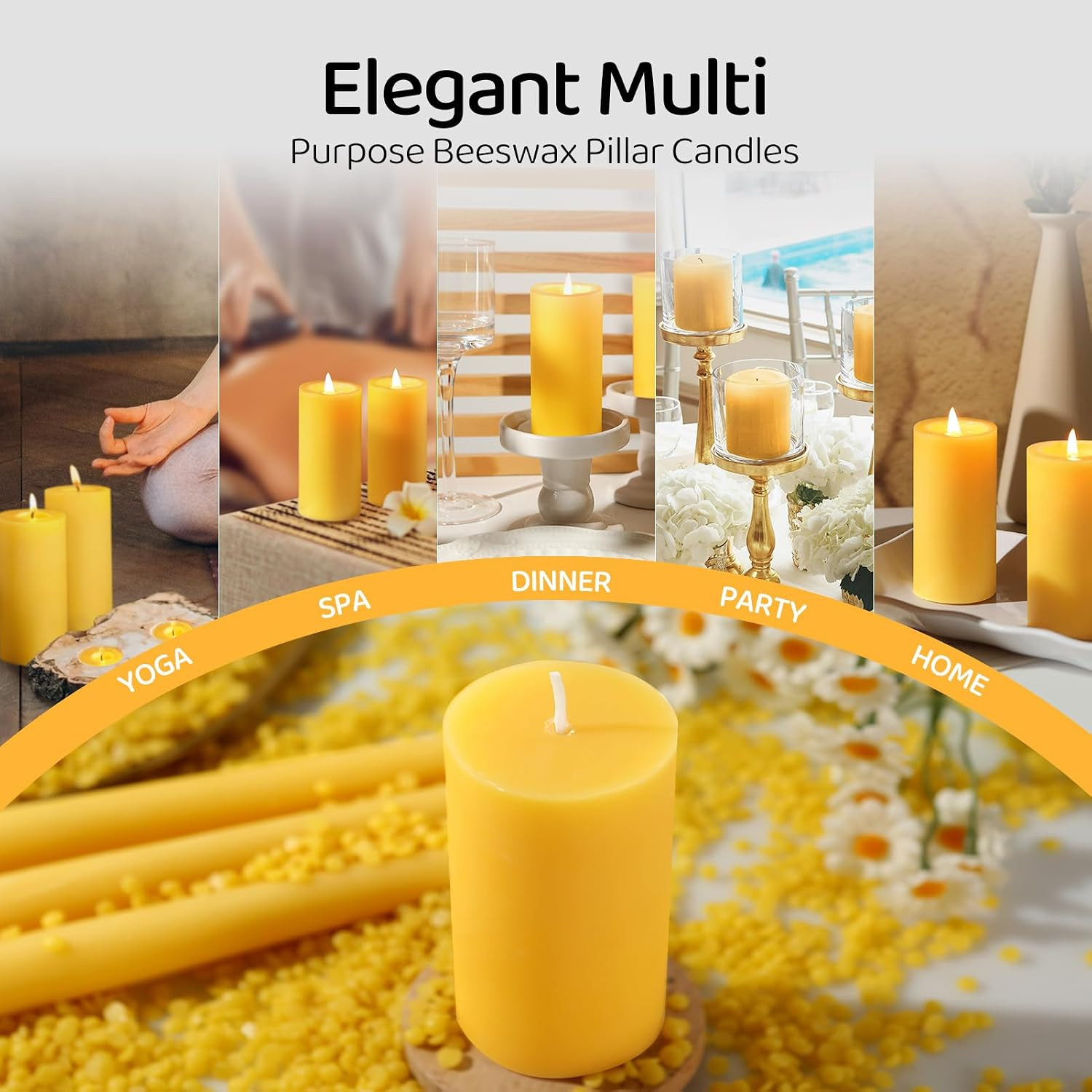 Natural Beeswax Pillar Candles, Non Toxic,2×4 Inch, 4 Pack,140 H Long Burn | 100