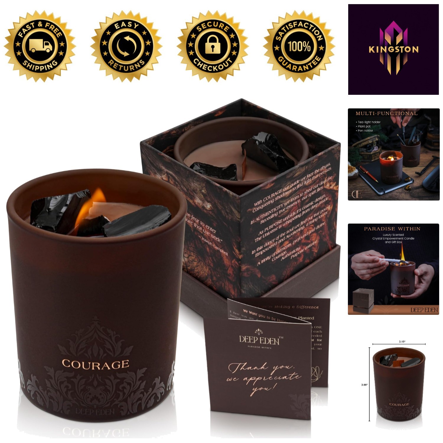 Luxury Forest Mahogany Empowerment Candle with Black Tourmaline Crystals – 7.4oz