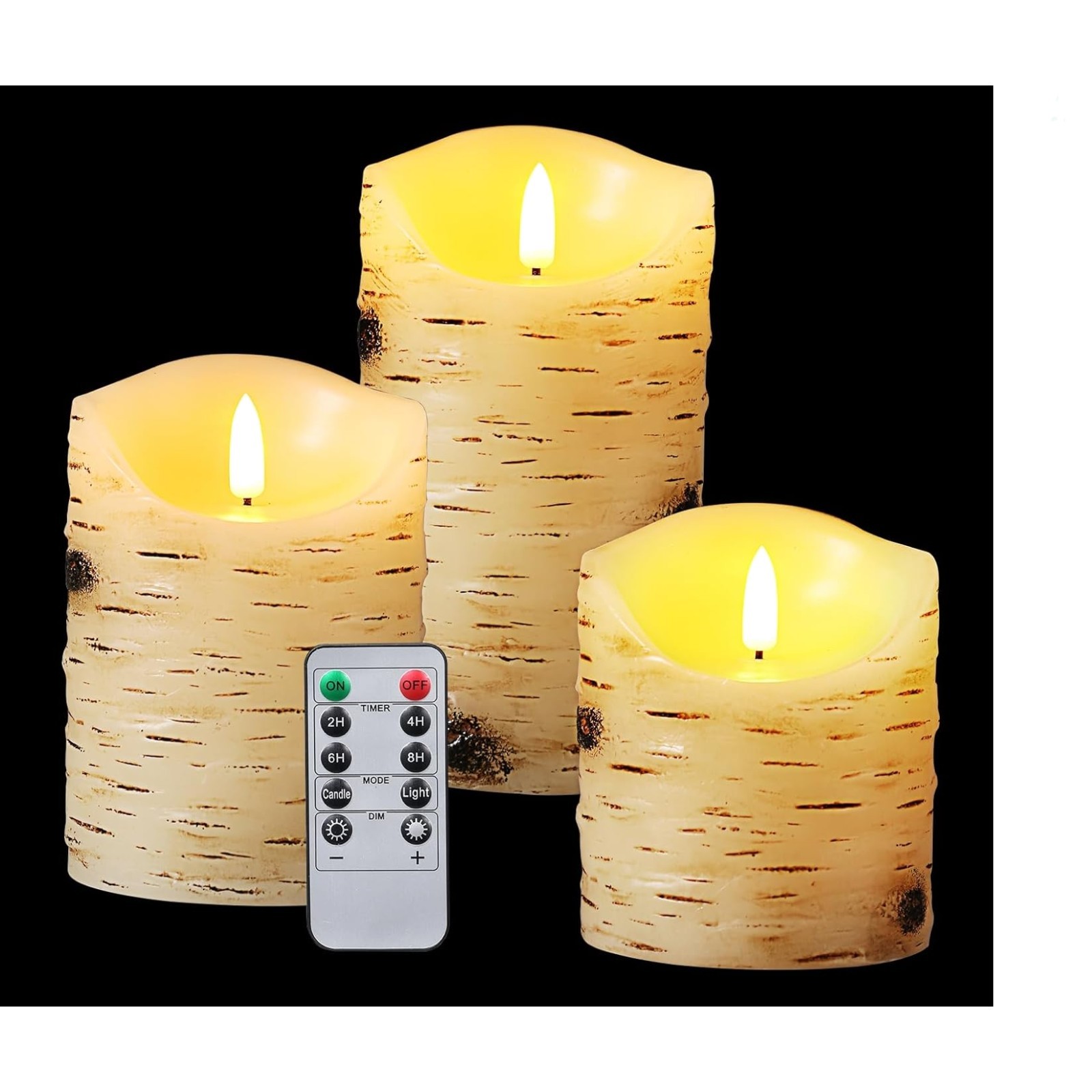 Flameless Candles LED Candles Birch Bark Set of 3 D 3.25″ x H 4″ 5″ 6″ Ivory …