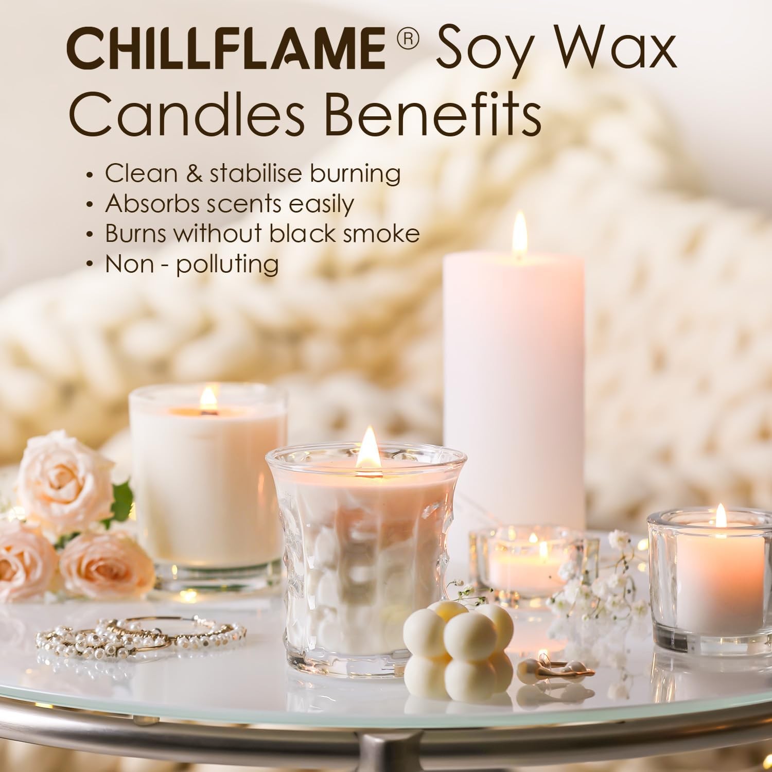 CHILLFLAME Soy Wax Flakes, Natural Candle Wax, Organic for 2lb