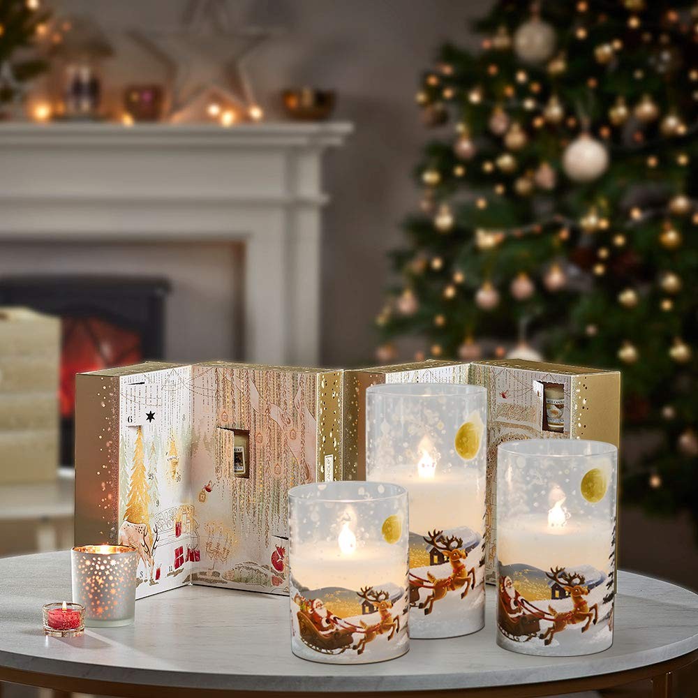 Santa Claus Glass Flameless Candles Remote and Timer, Battery Operated Real W…