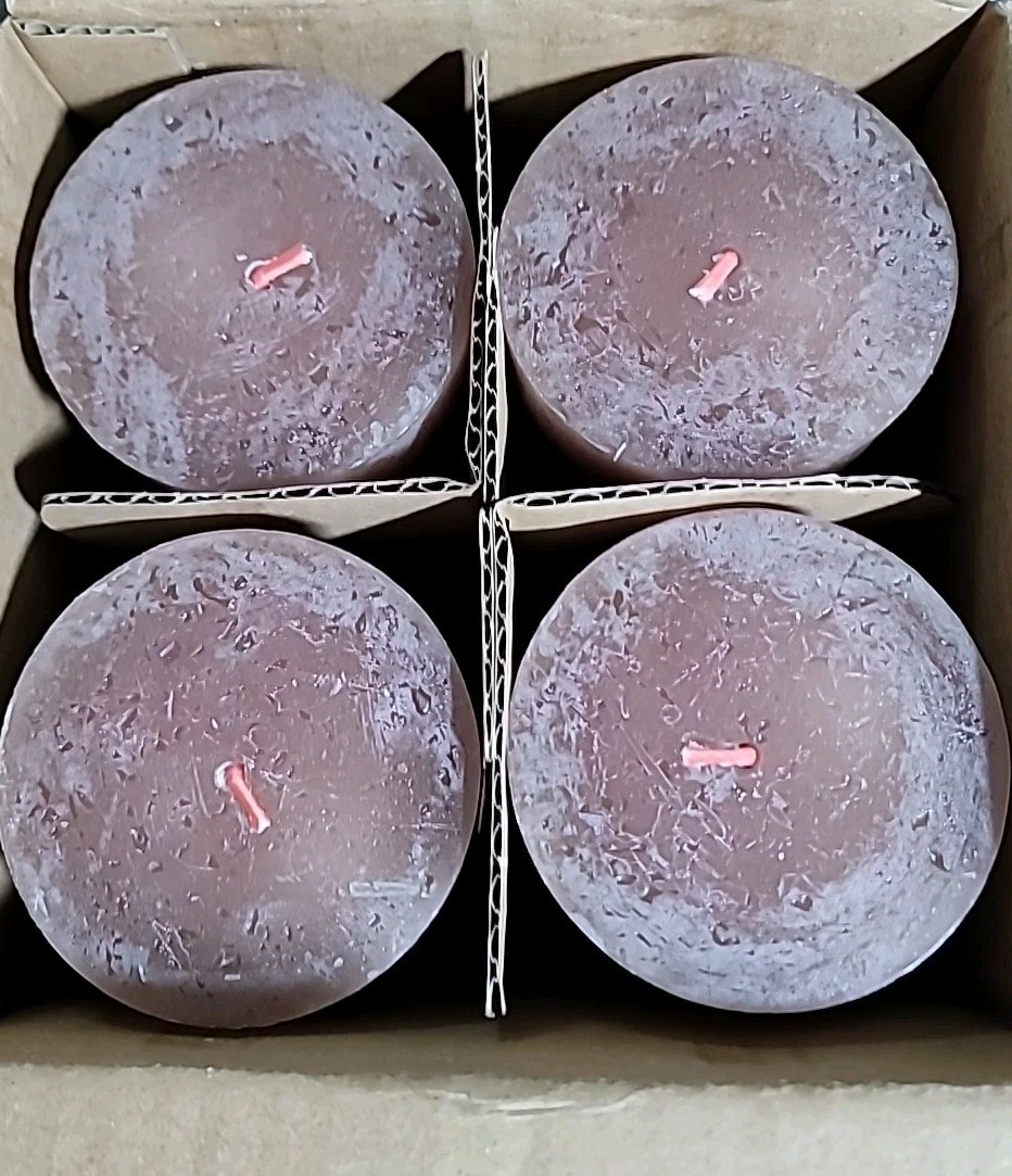 Pillar Candles Rustic Suede Brown Made In Poland Set Of Four