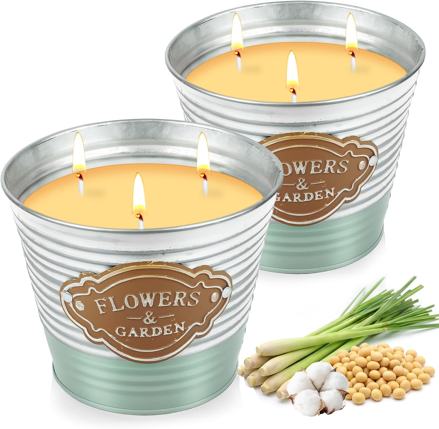 Citronella Candles Outdoor,3-Wick Large Citronella Candles,2 Pack | Natural Soy