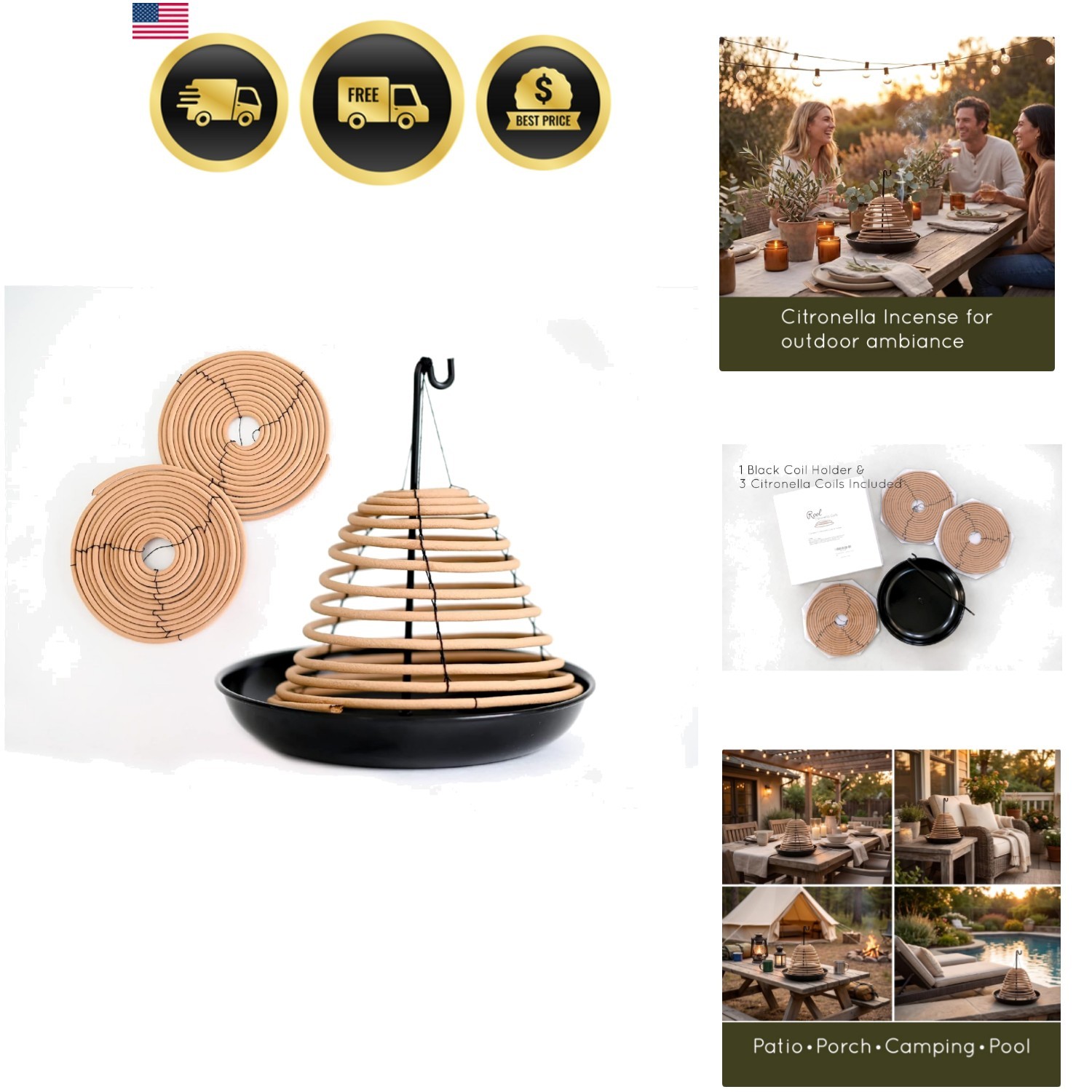 Stylish Citronella Incense Coils & Holder for Insect-Free Outdoor Evenings