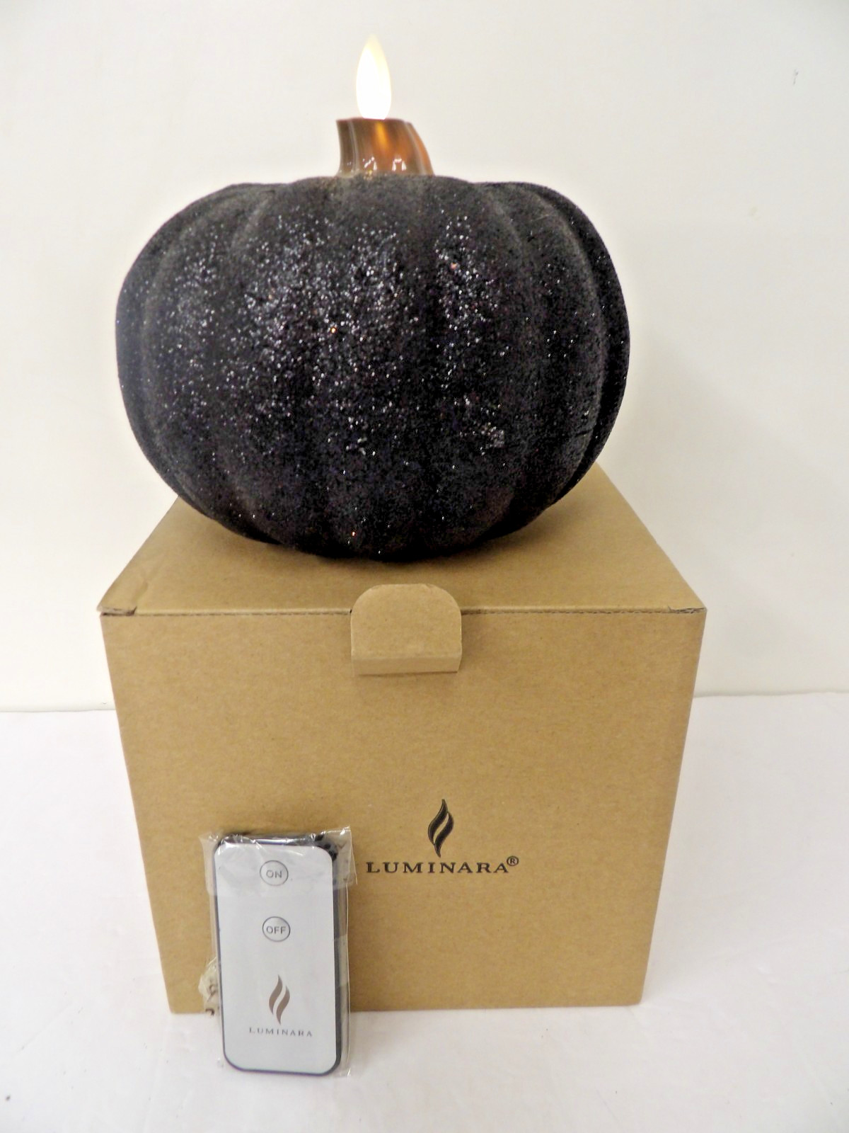 Luminara Black Glitter Pumpkin Flameless Flickering Halloween Fall Candle 6″
