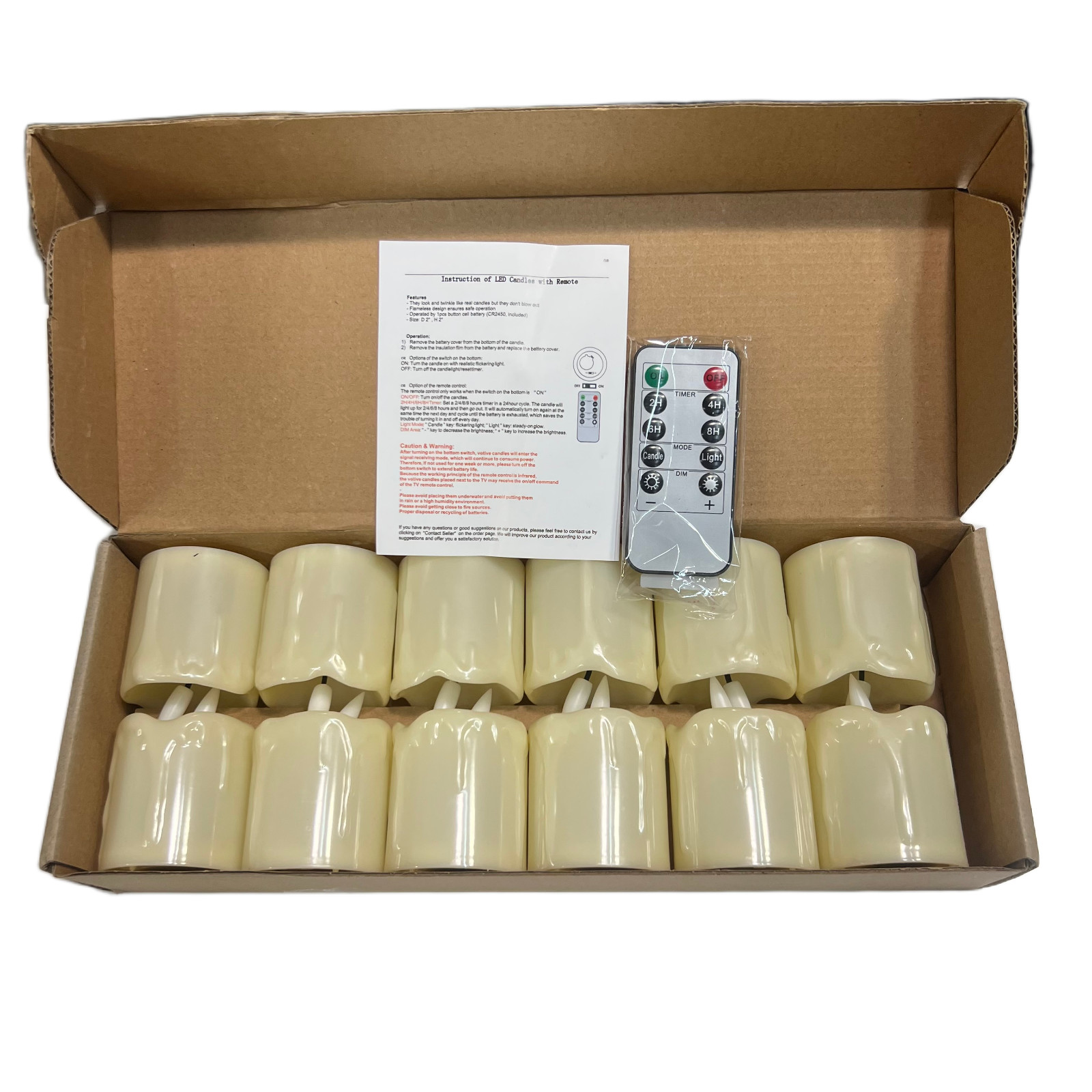 12 Pack 2″ x 2″ Timer Remote Control Flameless Votive Candles Battery Operated