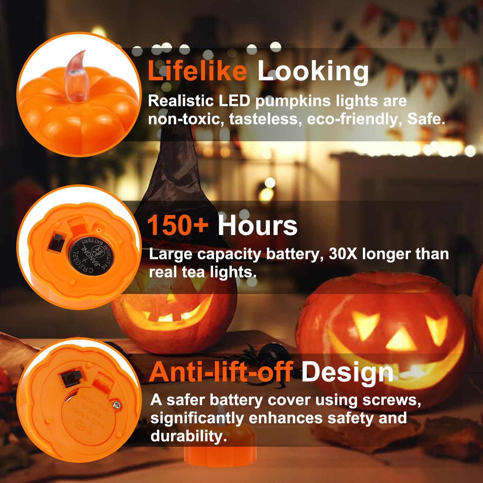 CESOF 12 Pack Fall Decorations for Home Pumpkin Tea Lights Halloween Decor