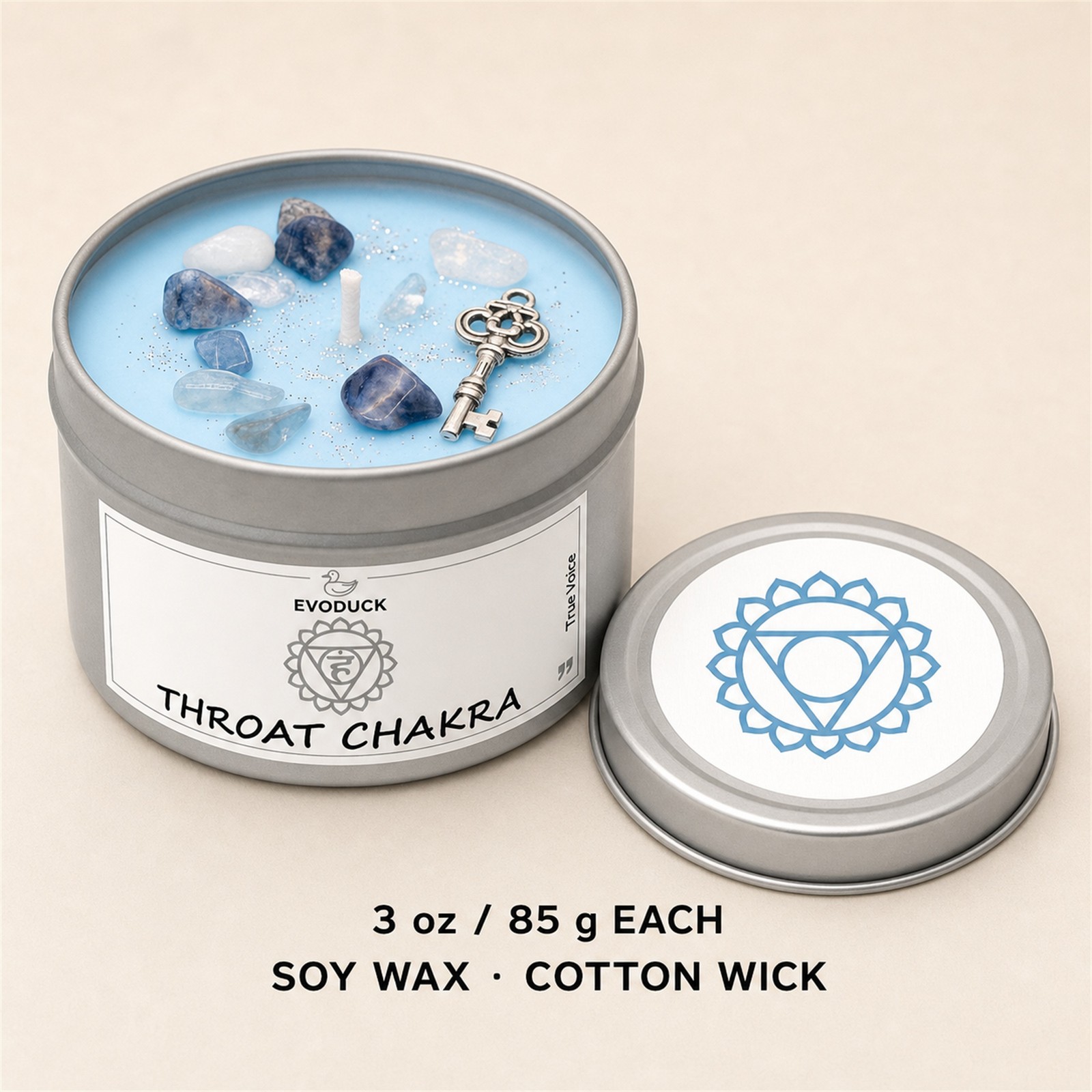 2-Pack EVODUCK Throat Chakra Healing Candles, Crystals, Positive Energy, 3 oz