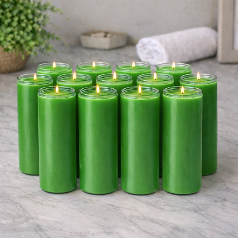 6 Pack Green 7 Day Prayer Candles in Glass Jars Unscented Long Burning Vigil