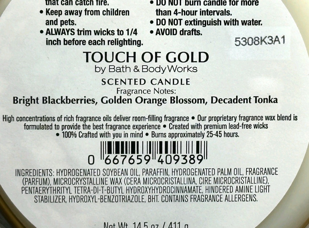 Bath & Body Works Touch Of Gold Large 3 Wick Candle 14.5 oz New