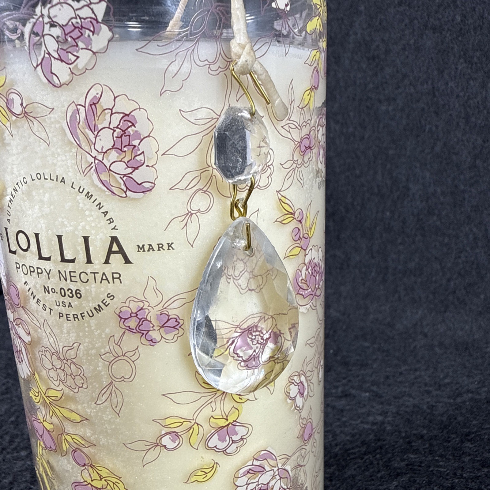 LoLLIA Poppy Nectar No. 036 Luminary Candle Fine Perfumes w/ Crystal NWOB 7.5”