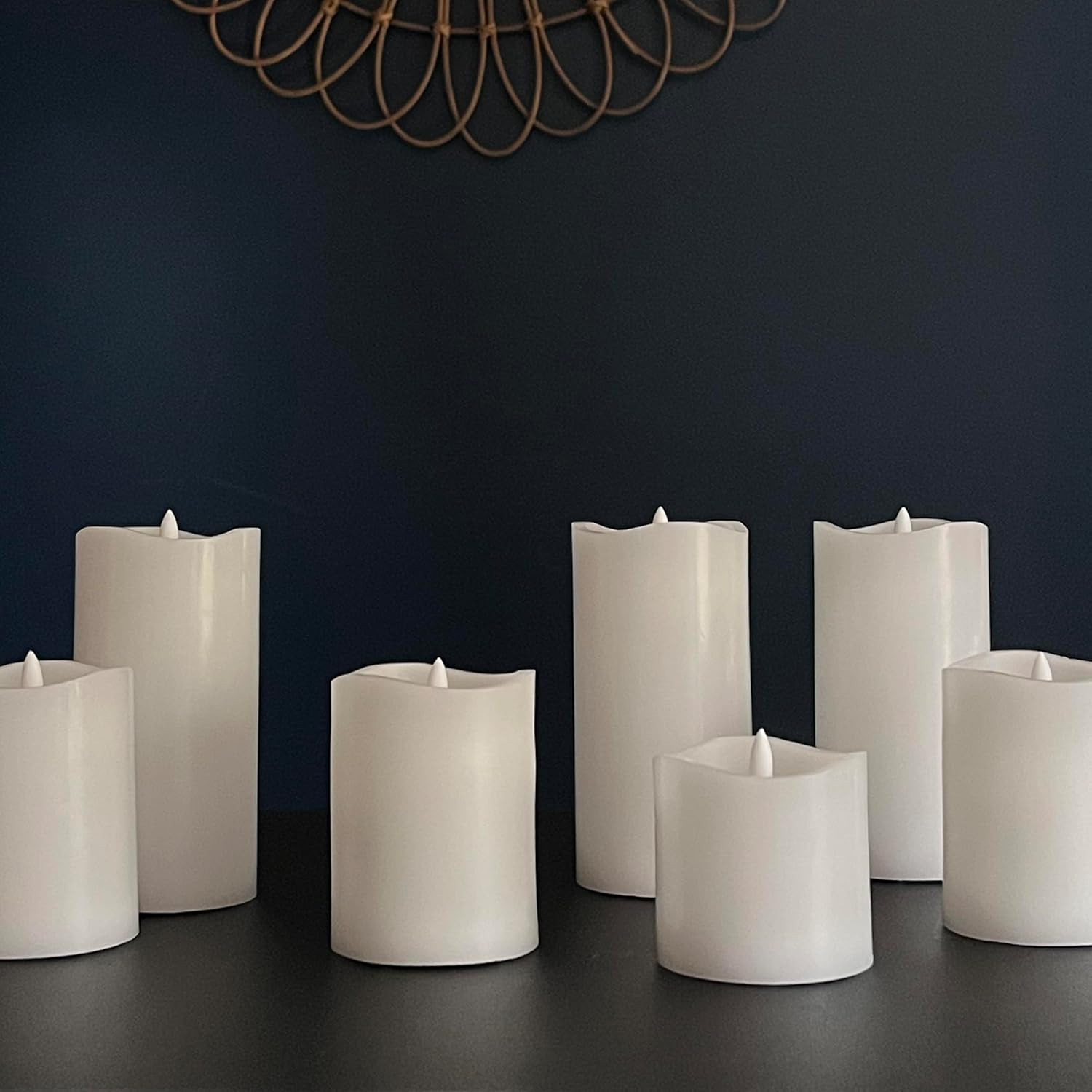3 Pack White Real Wax Assorted Size Flameless LED Pillar Candles with Remote and