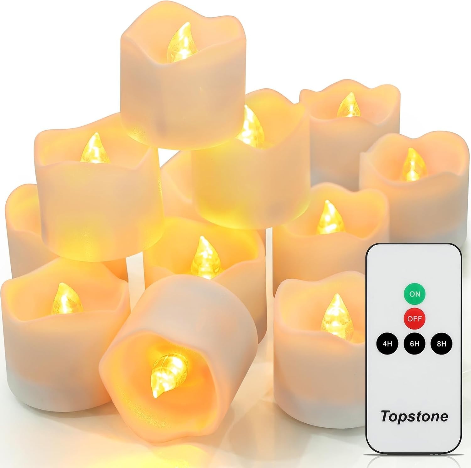 Flickering Flameless Fake LED Tea Lights with Dual Remotes, Dimmable Steady &…