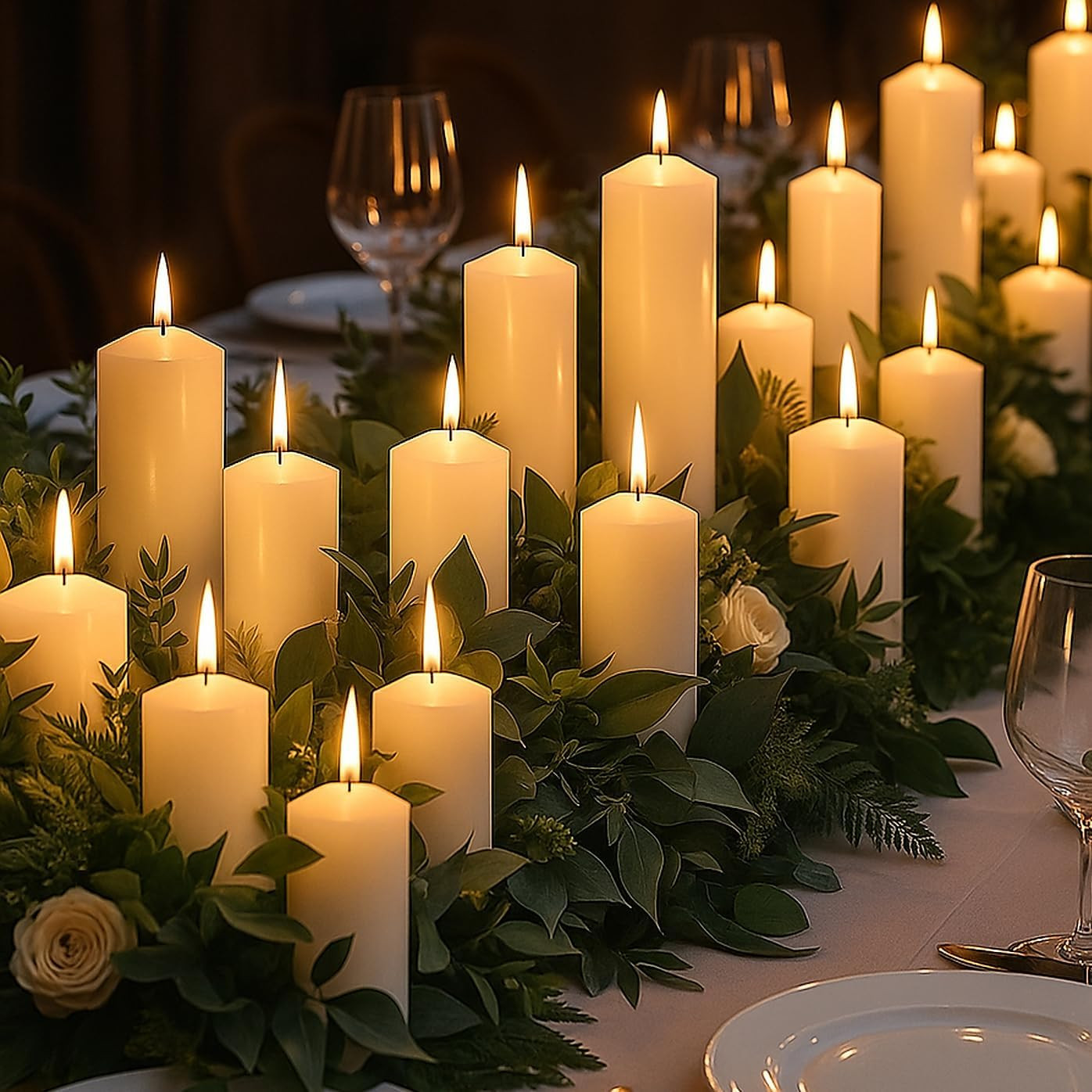18 Pcs Ivory Pillar Candles Bulk Set，2X3 2X6 2X8 Inch – 12 Each Size，Hurricane C