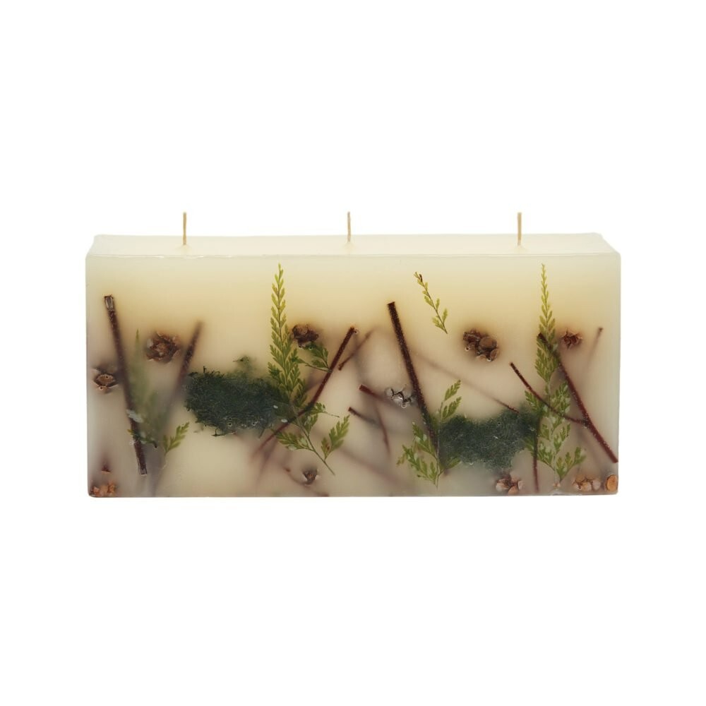 ROSY RINGS, FOREST WINTER LUXURY BOTANICAL BRICK 9.5″ CANDLE & CANDLE TRAY
