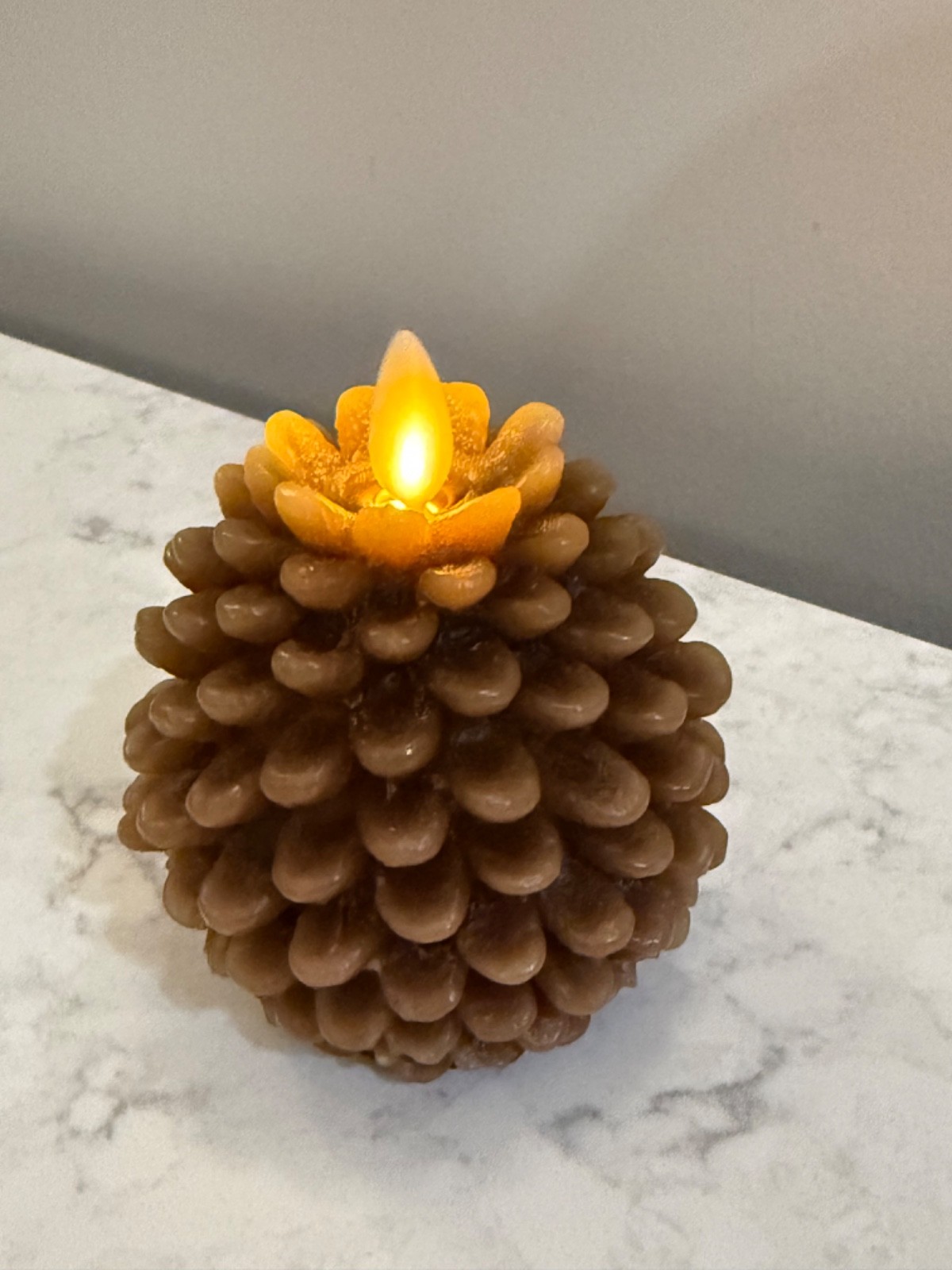 NEW in Box -Luminara Brown Pinecone Flameless Candle Unscented Wax Timer Indoor