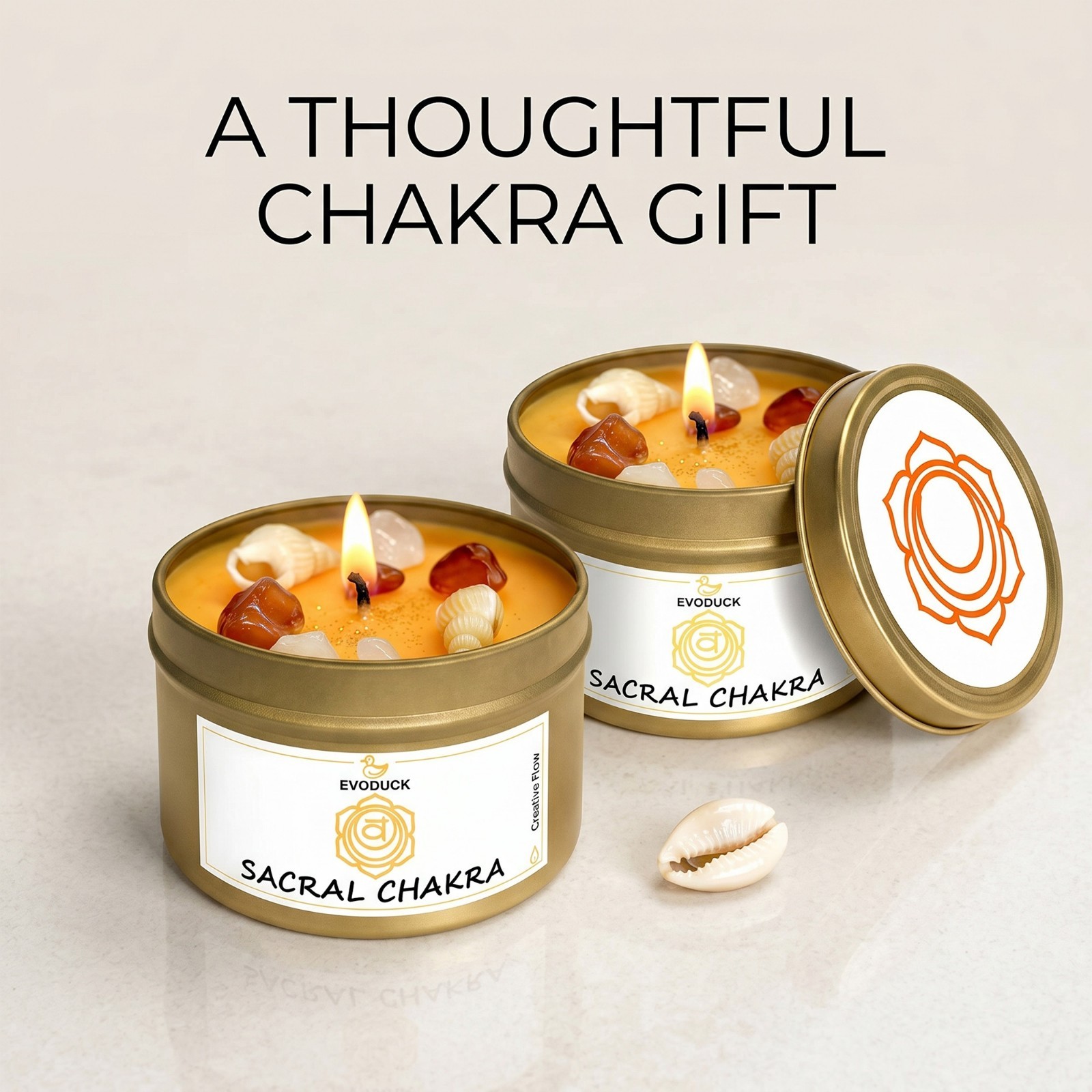 2 Pack Sacral Chakra Crystal Candle Carnelian Reiki Meditation Energy Healing