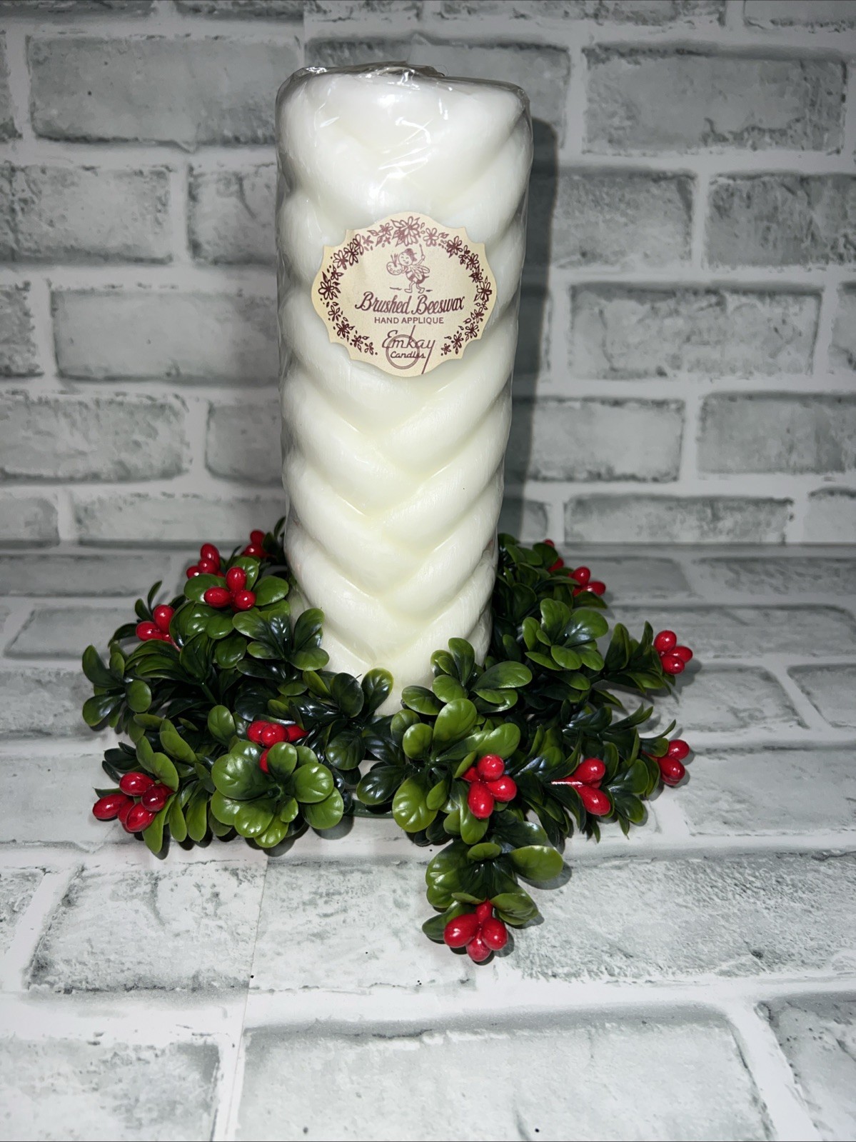 Emkay Candles Tall Brushed Beeswax Pillar with Holy Collar