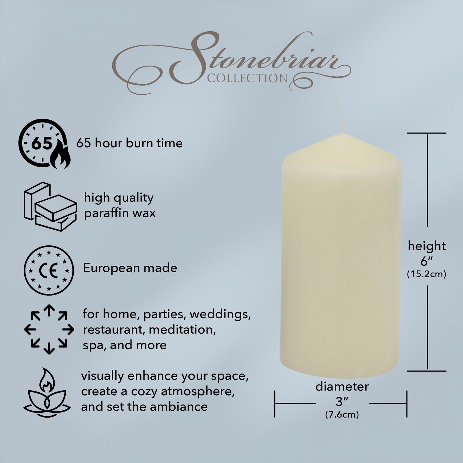 Stonebriar Unscented Pillar Candles – 65 Hour Burn Time, Long-Lasting Wax Can…