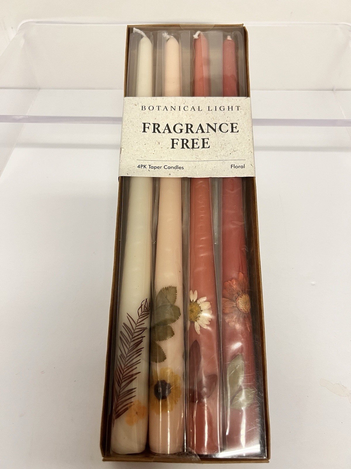 Botanical Taper Candles Set of 4 12” Fragrance Free Floral Decorative Candles