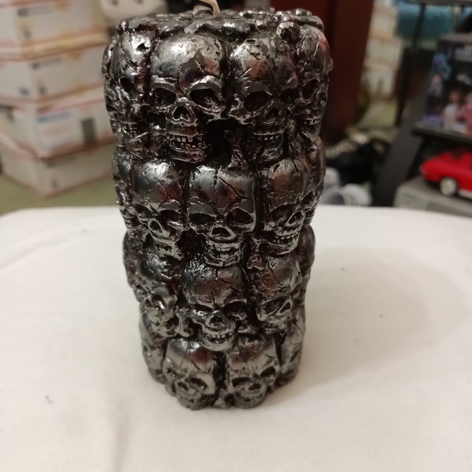 Skulls Wax Silver Pillar Candle 6in Tall 3in Wide New