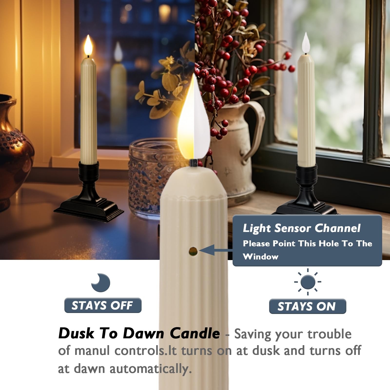 6 Pcs Window Candles with Sensor Dusk to Dawn, Ivory Electric Window Candle F…