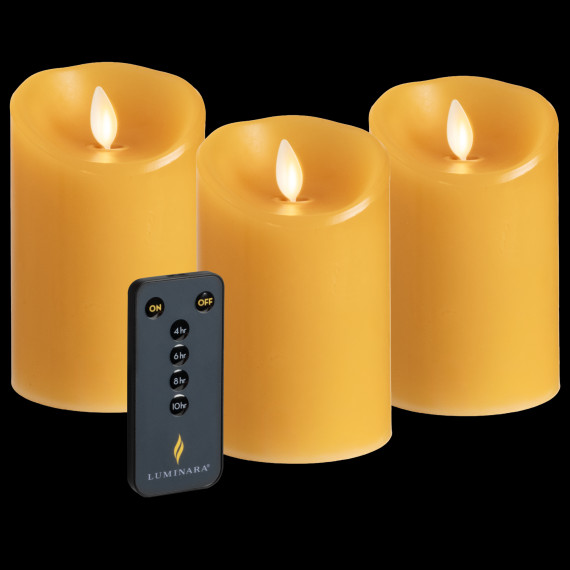 3-Pack: Luminara Flameless 4.5″ Pillar Candles with Remote