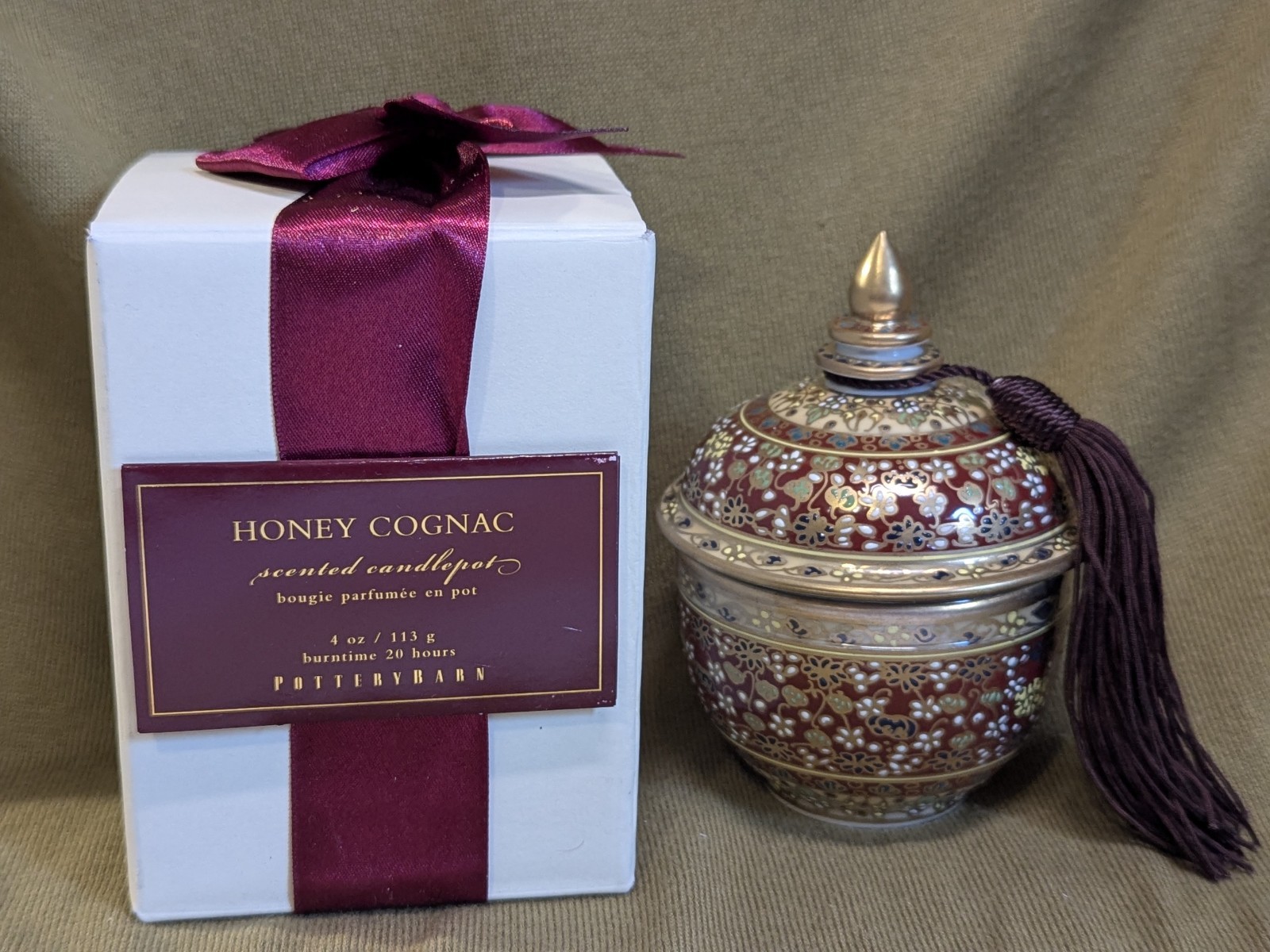 HTF Pottery Barn Scented Candlepot Hand Painted Urn Thailand NIB