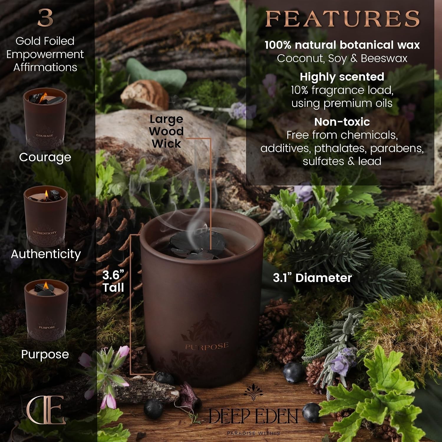 Luxury Forest Mahogany Empowerment Candle with Black Tourmaline Crystals – 7.4oz