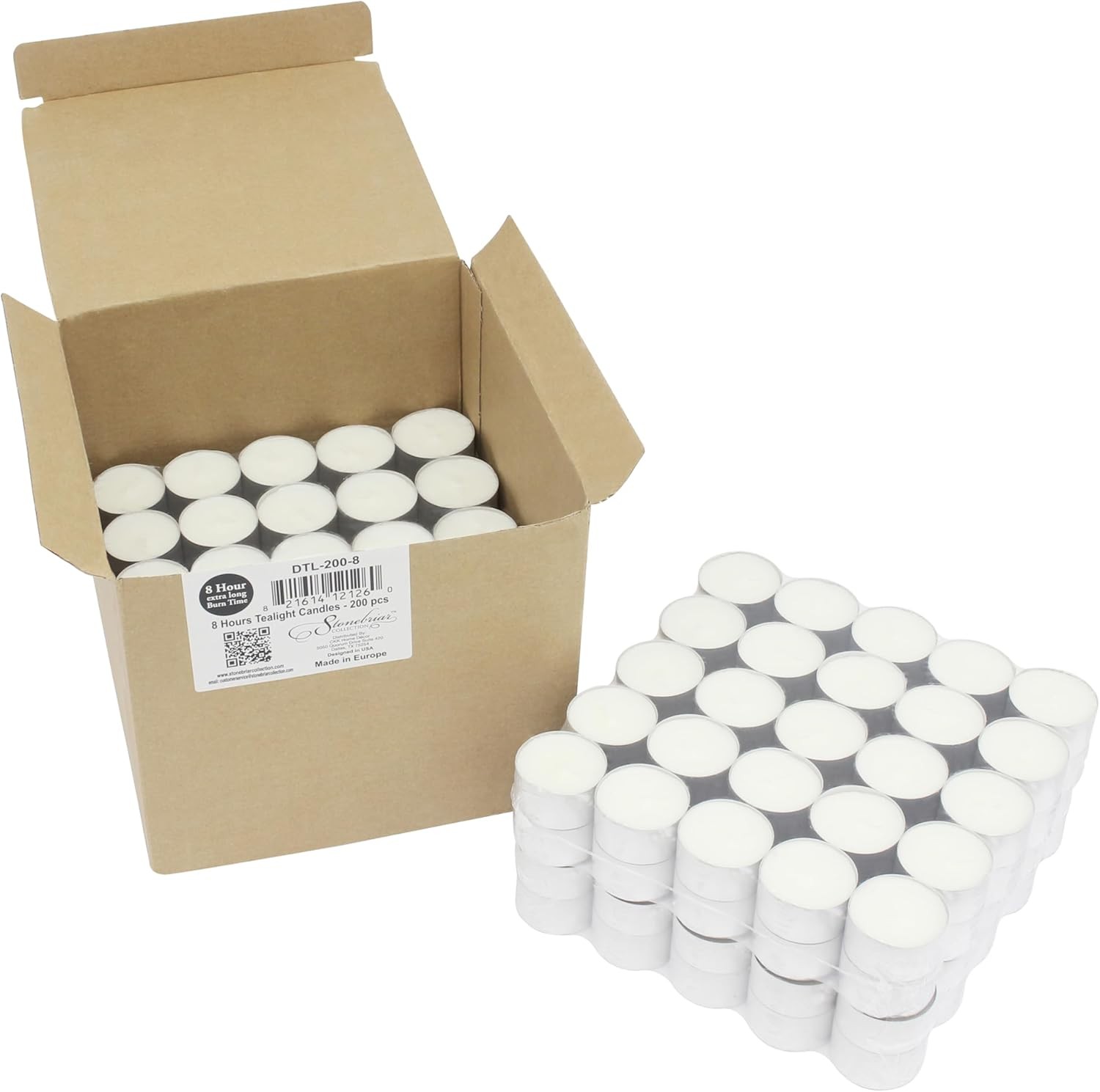 Stonebriar 200 Pack Unscented 8 Hour Extended Burn Time Tea Light Candles