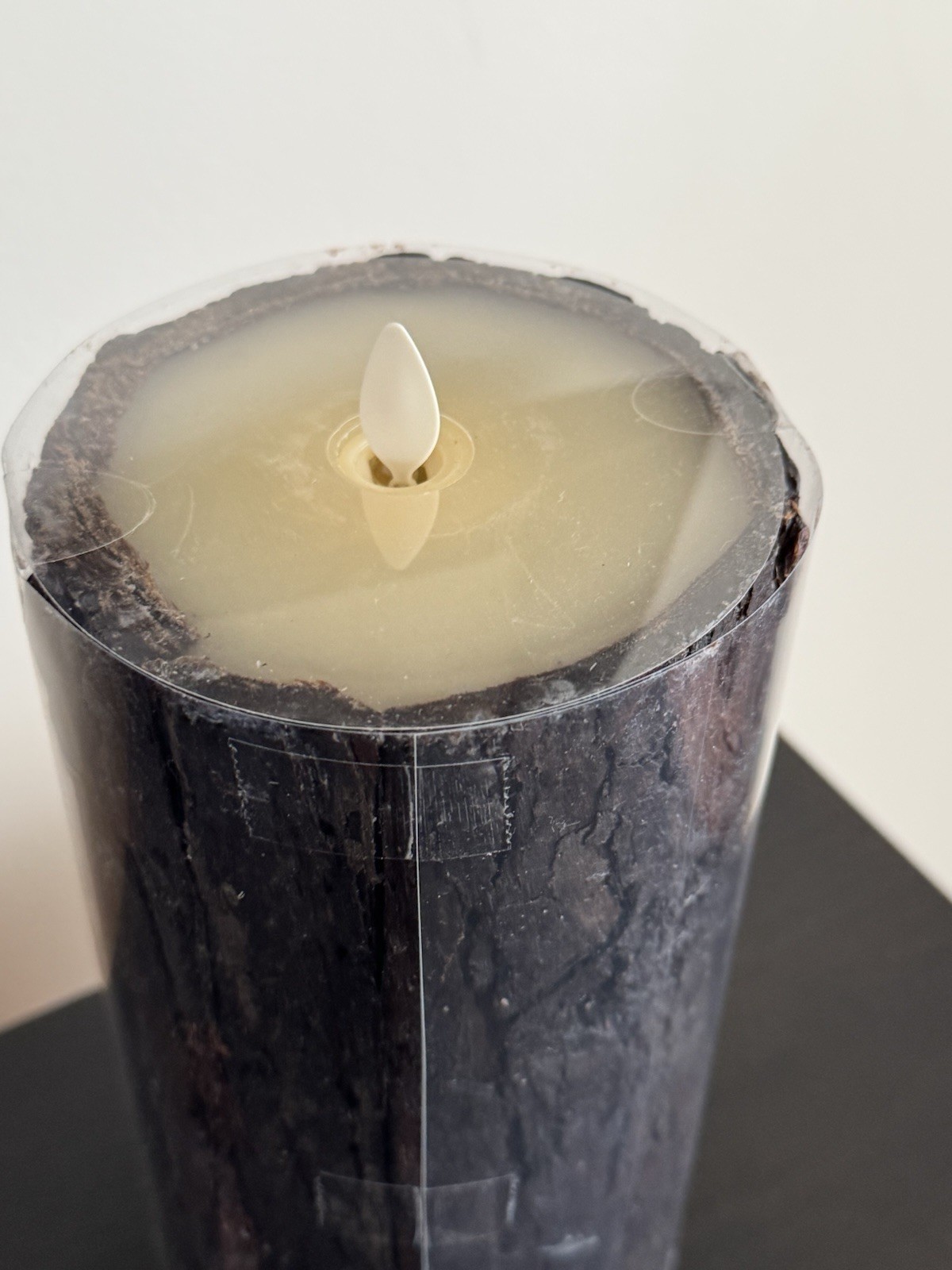 POTTERY BARN PREMIUM FLICKERING FLAMELESS CANDLE LARGE 4 X 8″-BROWN BARK