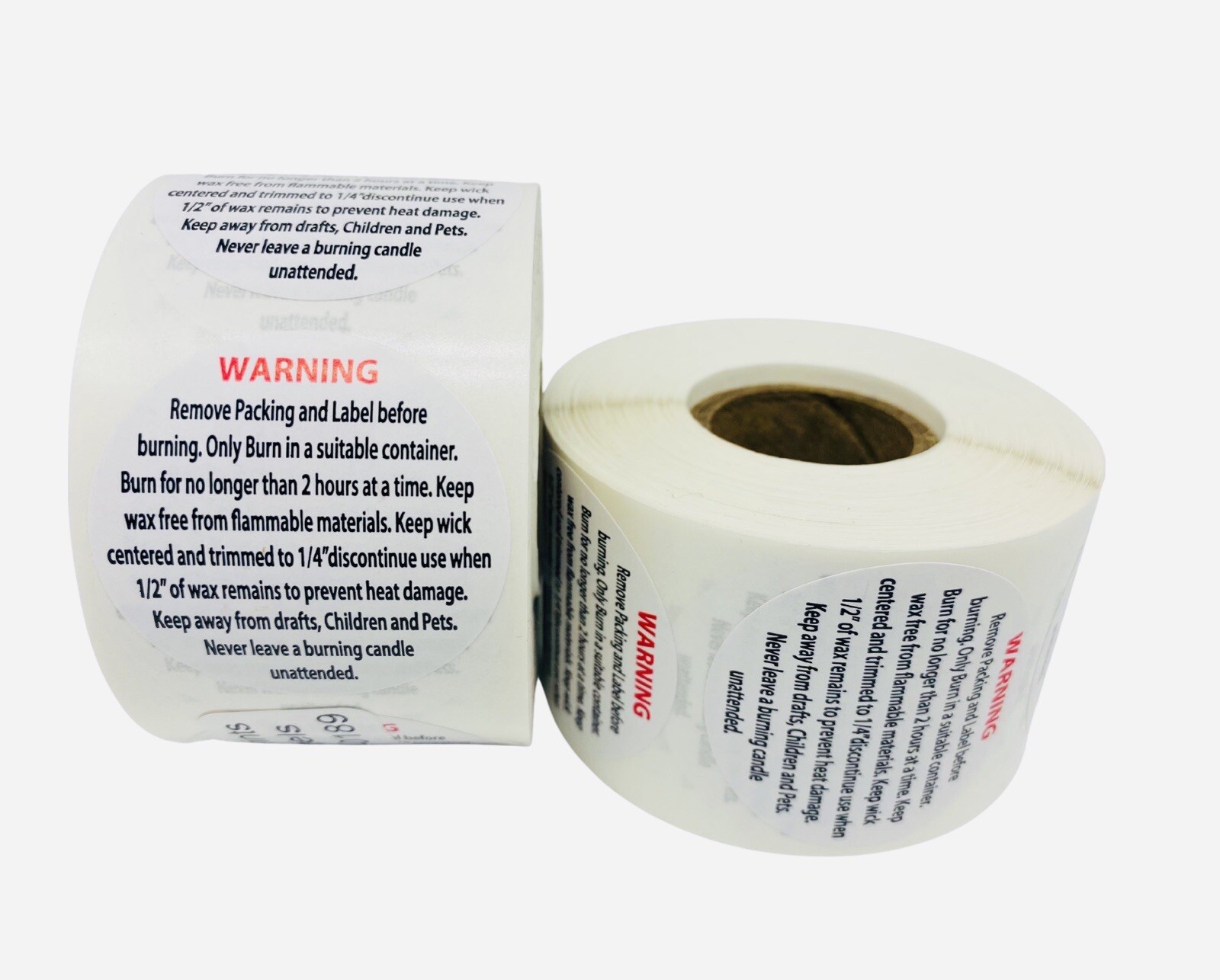 500 1.5″ Round Candle Stickers Wick Burning Direction Warning Labels (10 Rolls)