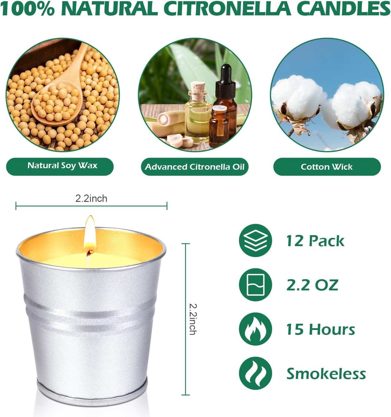Citronella Candles Outdoor Indoor, 12 Pack Citronella Candles for Patio, Summ…