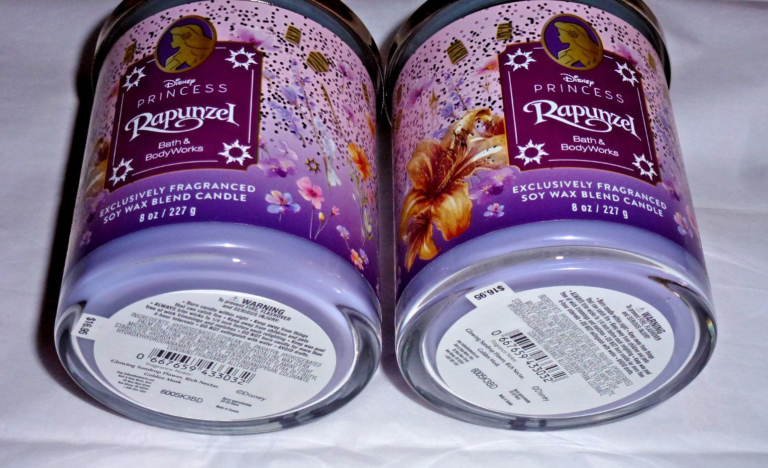 Bath & Body Works DISNEY PRINCESS RAPUNZEL 8 oz. Candles X 2 -Floral/Musk NEW