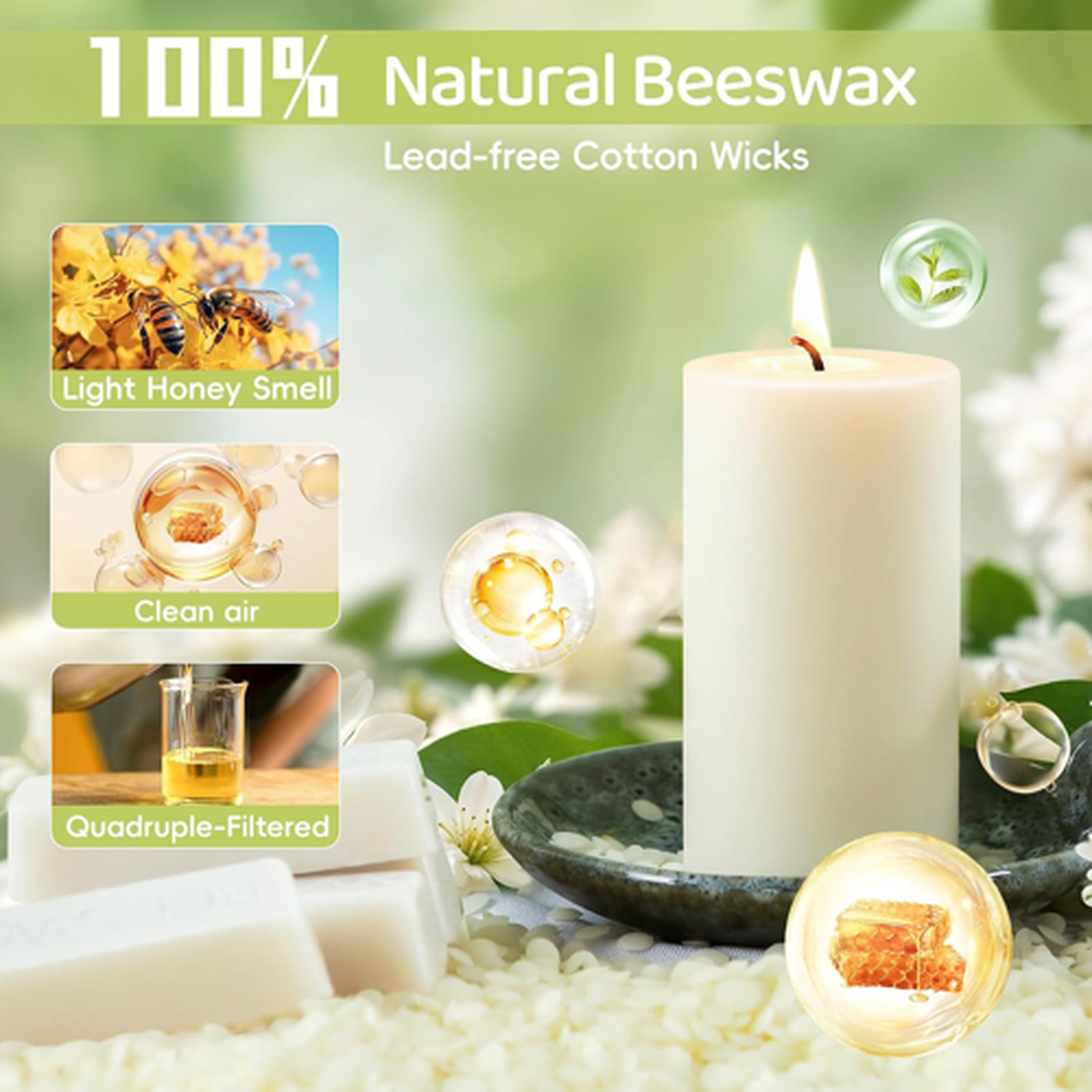 Beeswax Candle Bulk 2×4 Inch Unscented White Long Burning Dripless Smoke-Free