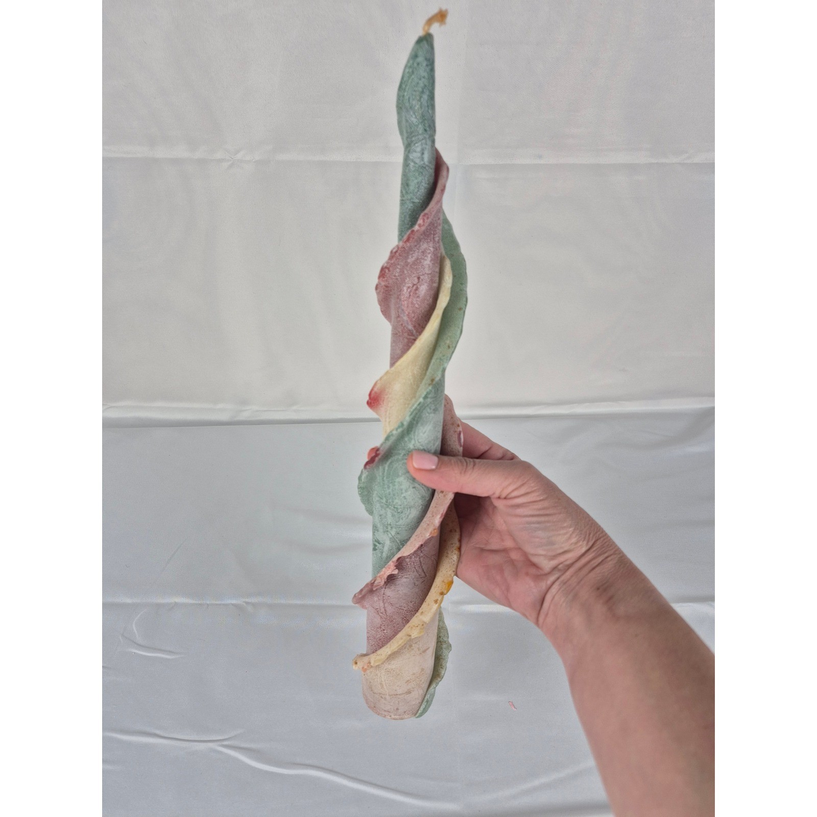 Vintage Spiral Drip Wax Candle Pastel Sculptural Art Candle 15″ Boho Decor