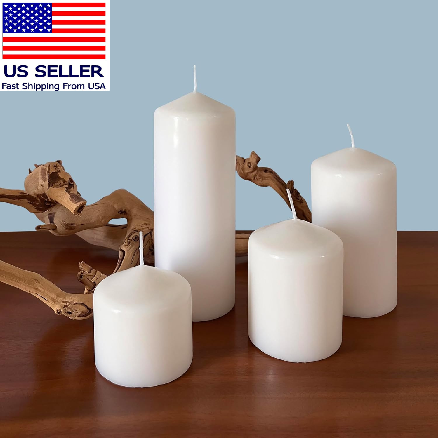 Unscented White Tall Pillar Candles, 35 Hour Burning Candle Pillars, Perfect for